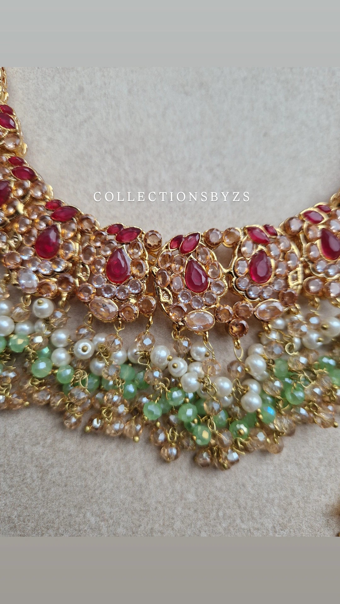 ZOBIA- Bridal /Semi Bridal Beautiful Pakistani Light green and Pink pearl set.