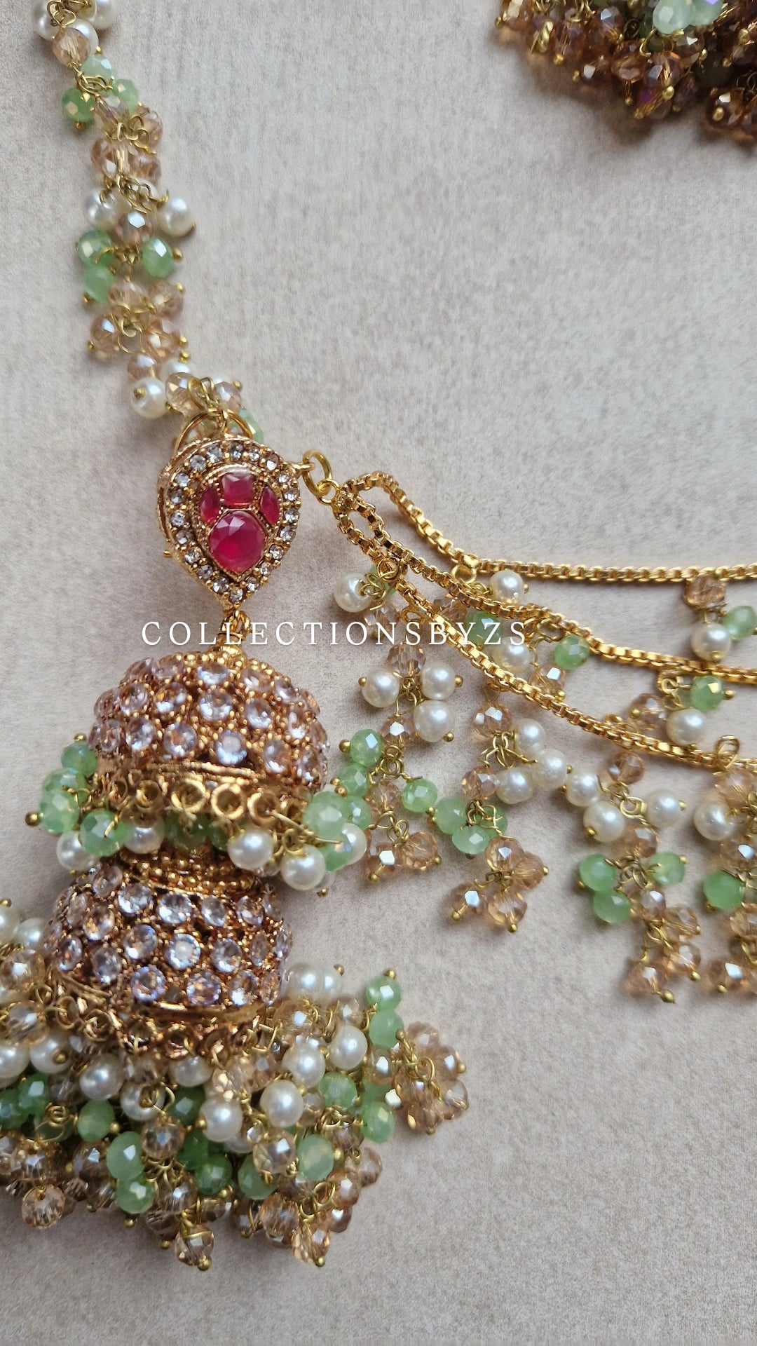 ZOBIA- Bridal /Semi Bridal Beautiful Pakistani Light green and Pink pearl set.