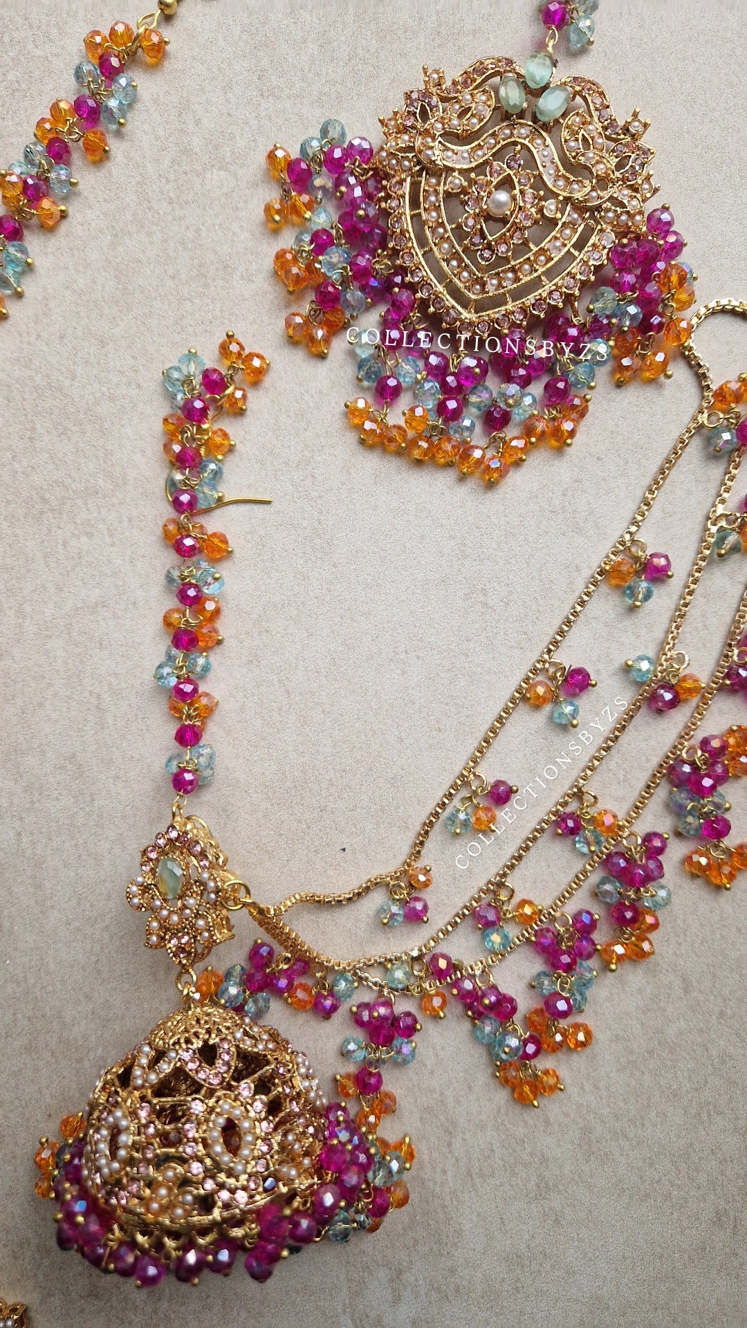 NIMRAH - Beautiful Stunning Bridal Mehndi Pakistani Jewellery Set- MULTICOLOURED.