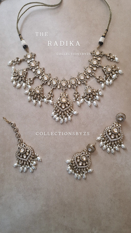 RADIKA- *Premium* Indian Bridal- Beautiful & Elegant Indian Bridal Mossonite Choker , Earrings & Tikka Set