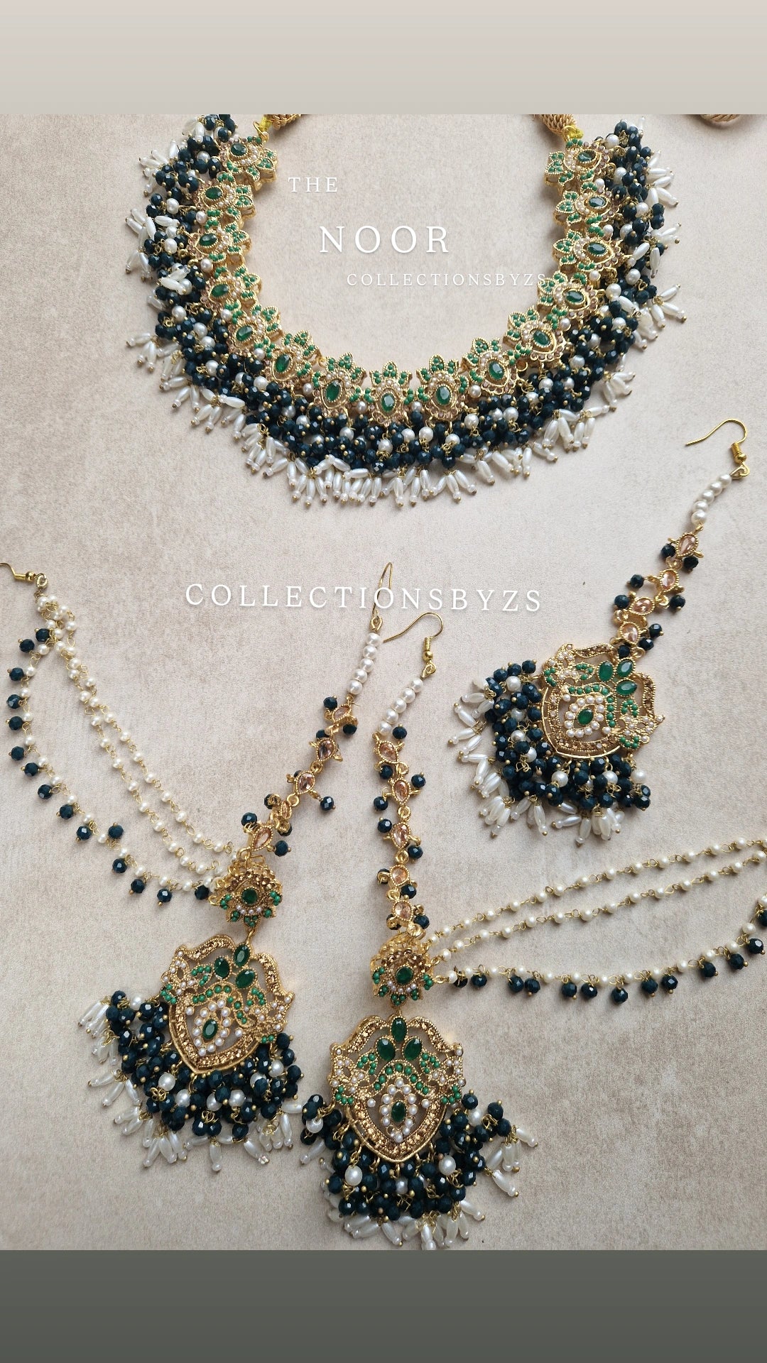 NOOR- Dark green Pakistani Jewellery Set CLEARANCE