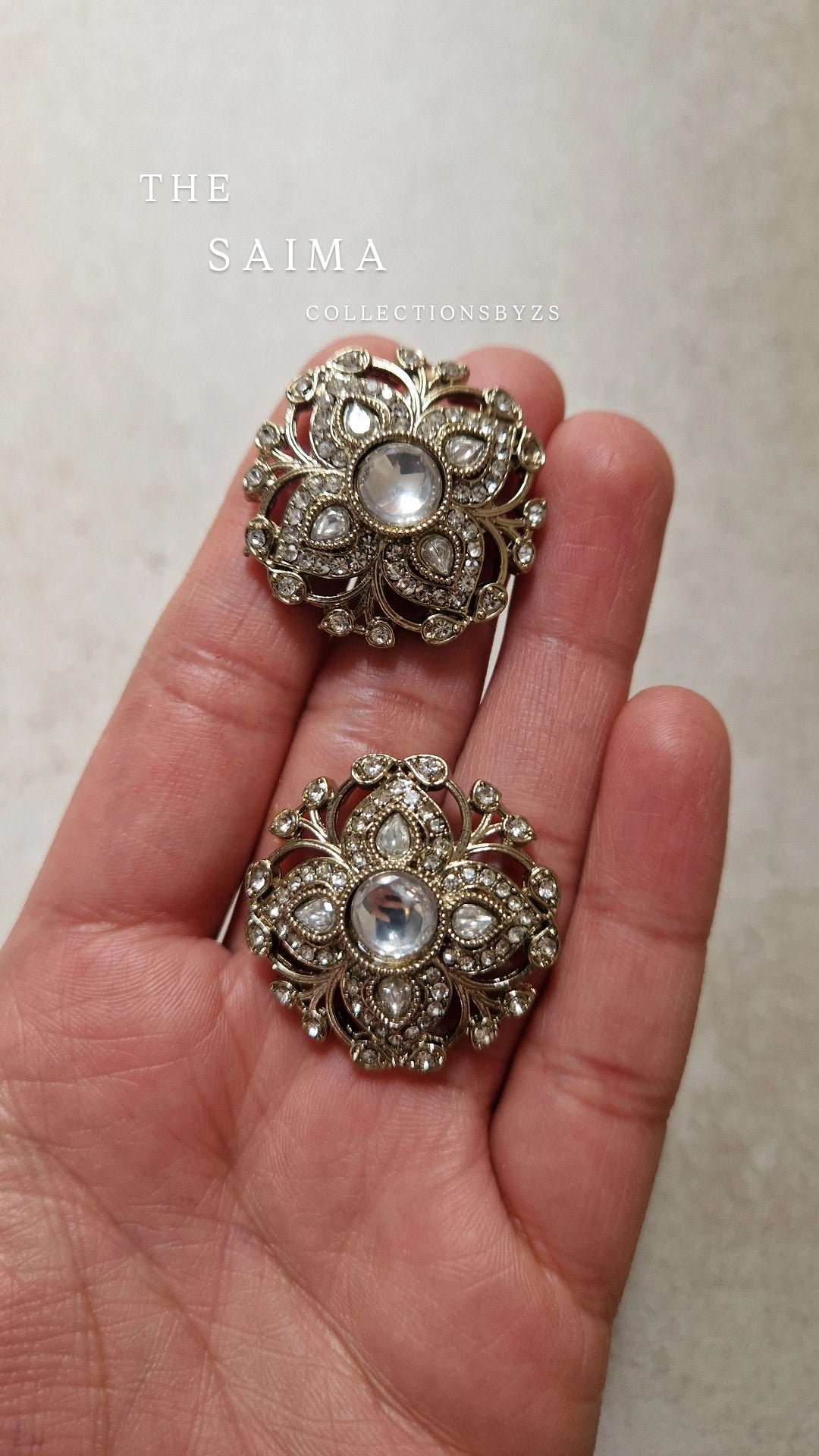 SAIMA - Indian Silver Kundan Inspired Studs-  CLEAR