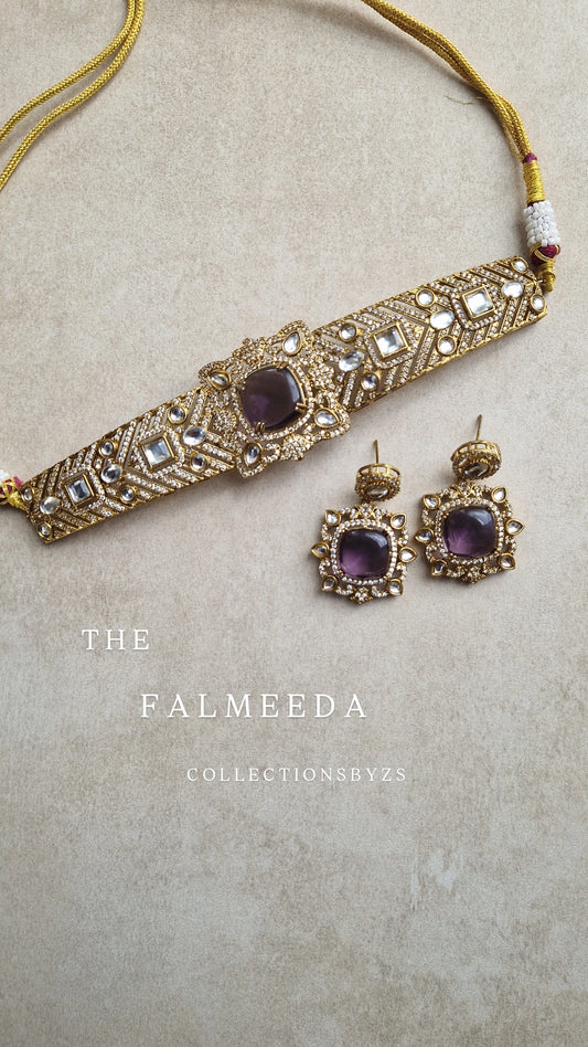 FALMEEDA - Indian Monalisa Kundan Inspired Elegant Choker Set - DEEP PURPLE