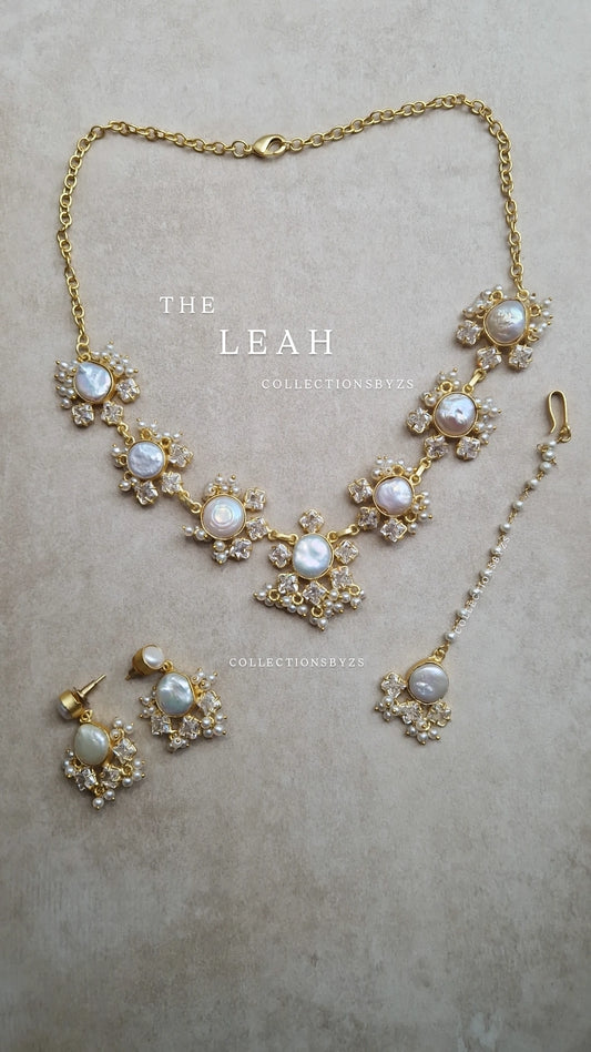 LEAH- Beautiful Elegant *Premium*Mother of Pearl Jewellery Set Crystals - FULL PEARL.