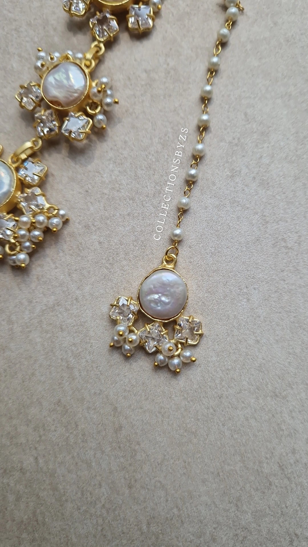 LEAH- Beautiful Elegant *Premium*Mother of Pearl Jewellery Set Crystals - FULL PEARL.