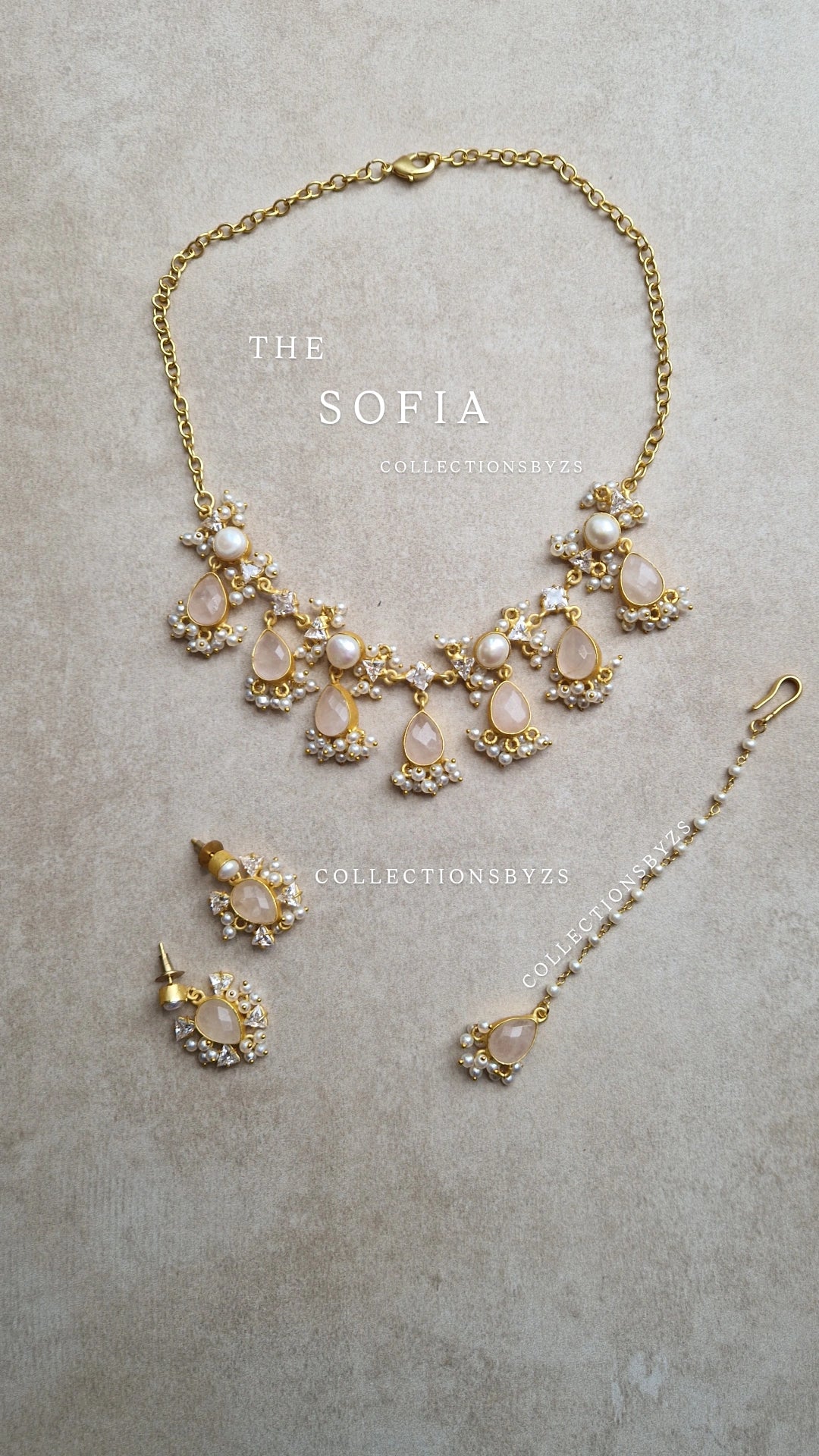 SOFIA- VERY Small, Beautiful Elegant Premium, Mother of Pearl & Rose Quartz