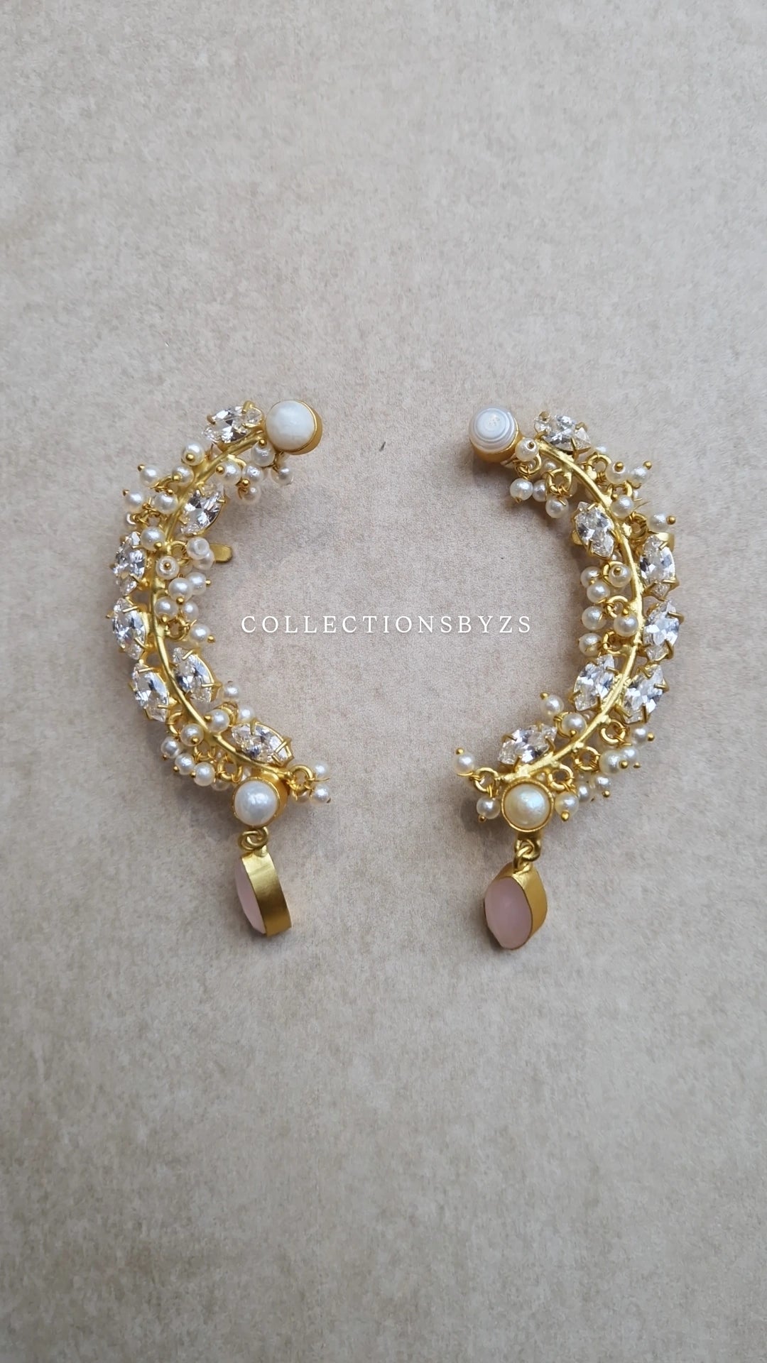 *Premium* Real Fresh Water Pearls with Rose Quartz-  Ear Cuffs