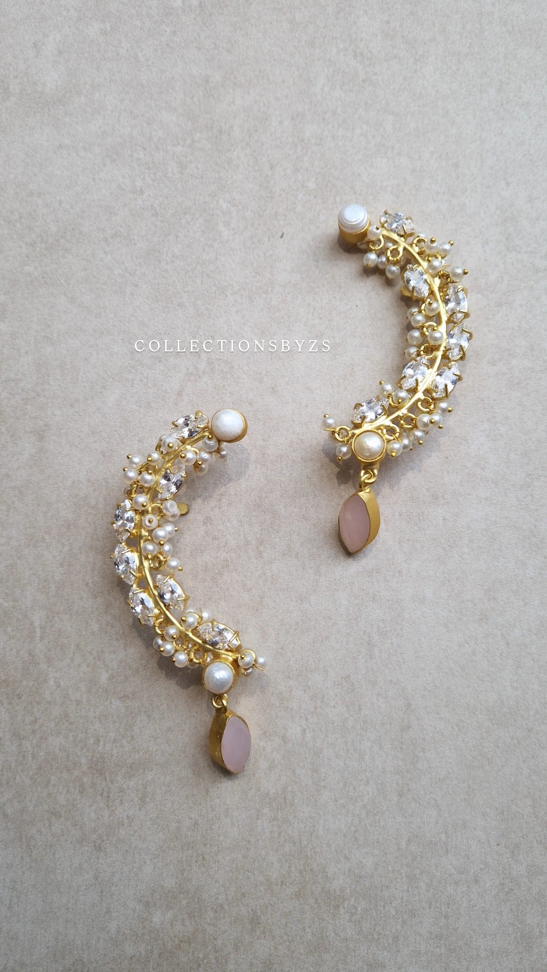 *Premium* Real Fresh Water Pearls with Rose Quartz-  Ear Cuffs