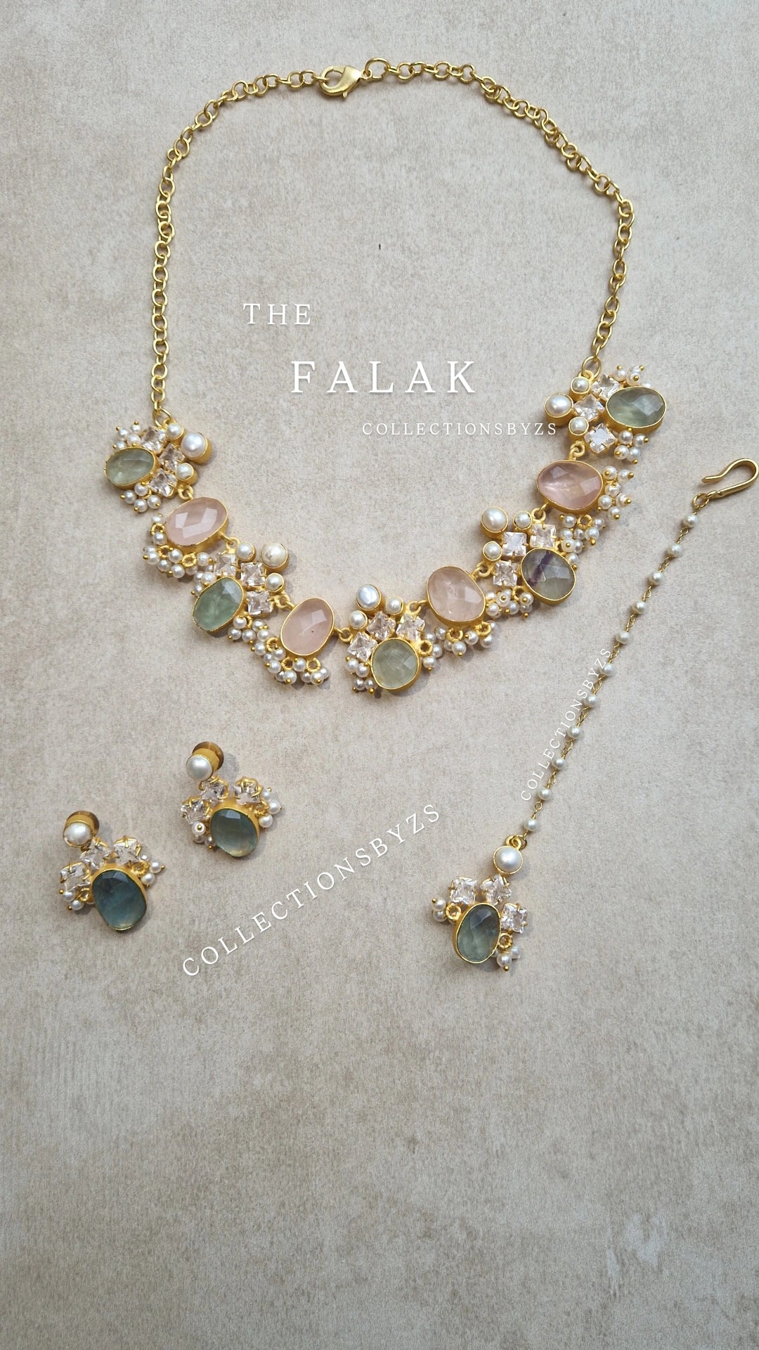 FALAK Small Beautiful Elegant *Premium* Mother of Pearl & Powder Pink -Rose Quartz & Sage