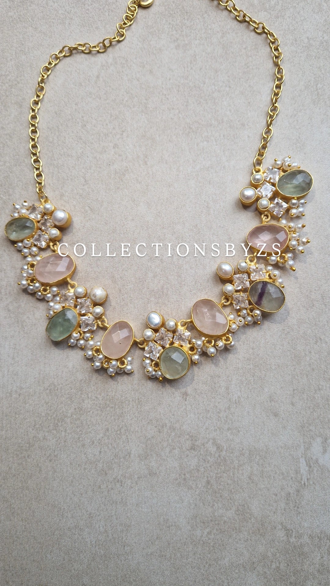 FALAK Small Beautiful Elegant *Premium* Mother of Pearl & Powder Pink -Rose Quartz & Sage