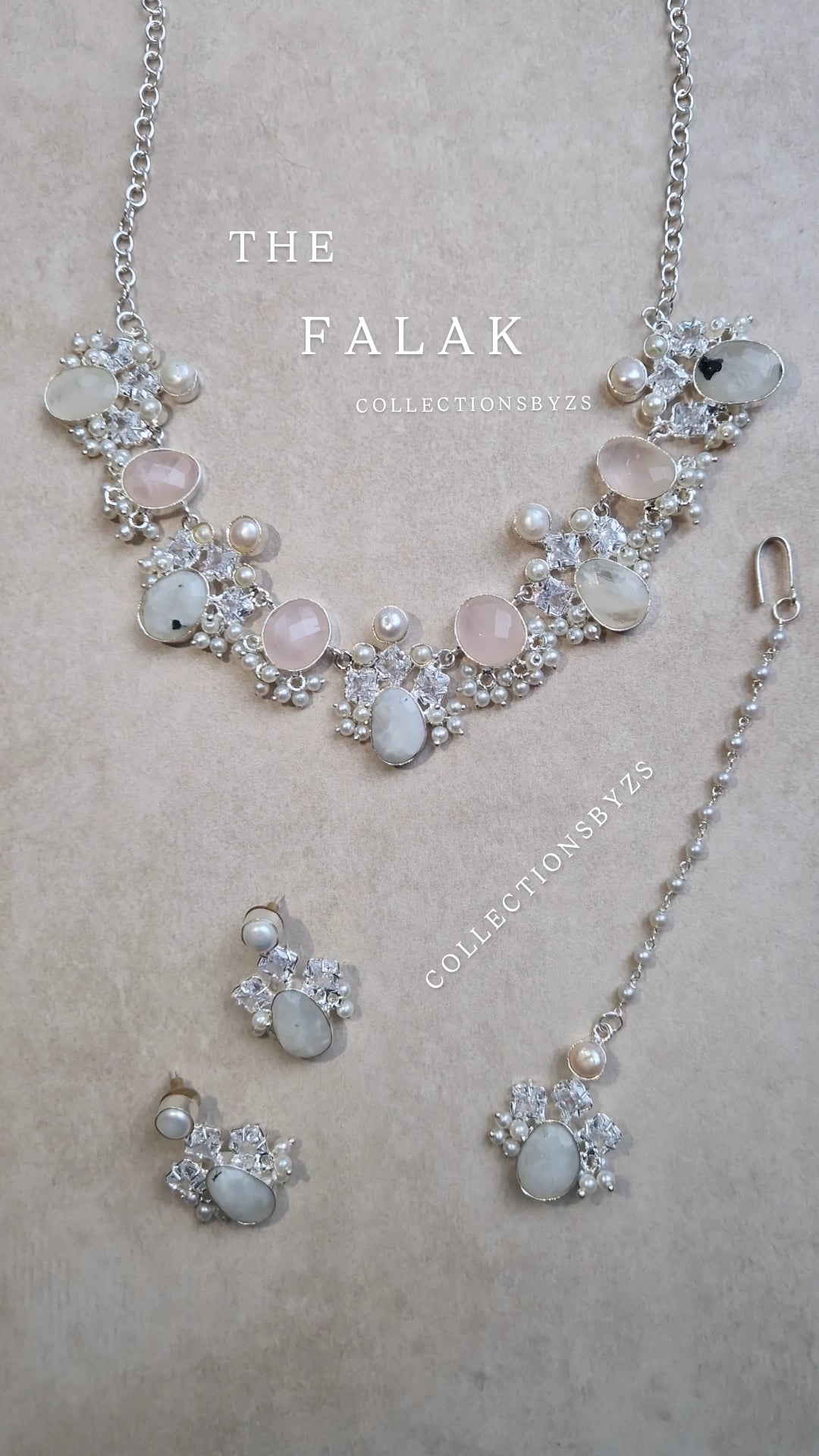 FALAK Small Beautiful Elegant *Premium* Mother of Pearl& -Moonstone & Rose Quartz SILVER