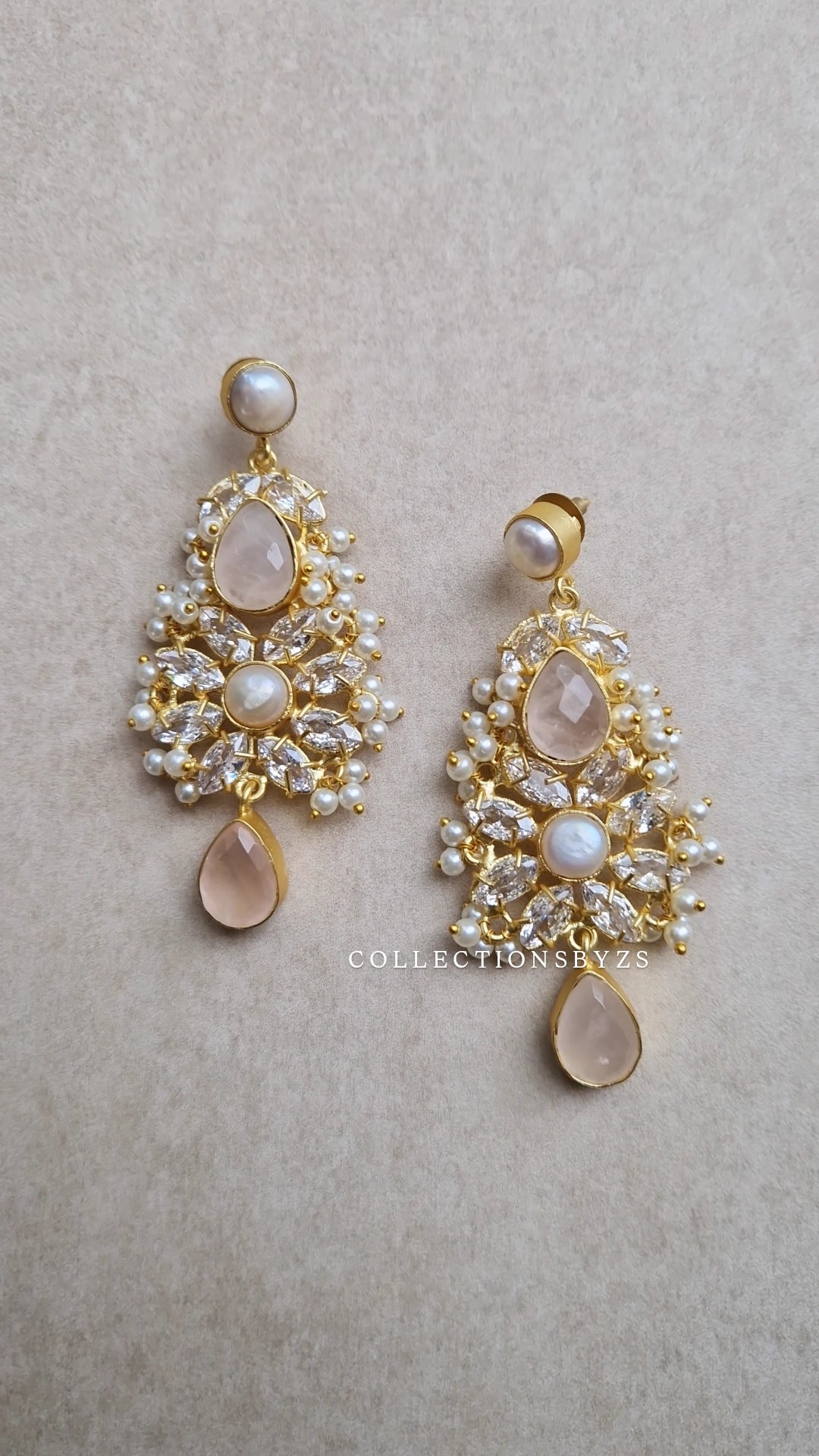 * PREMIUM* Earrings Fresh water Pearls with Semi Precious Stones - Rose Quartz