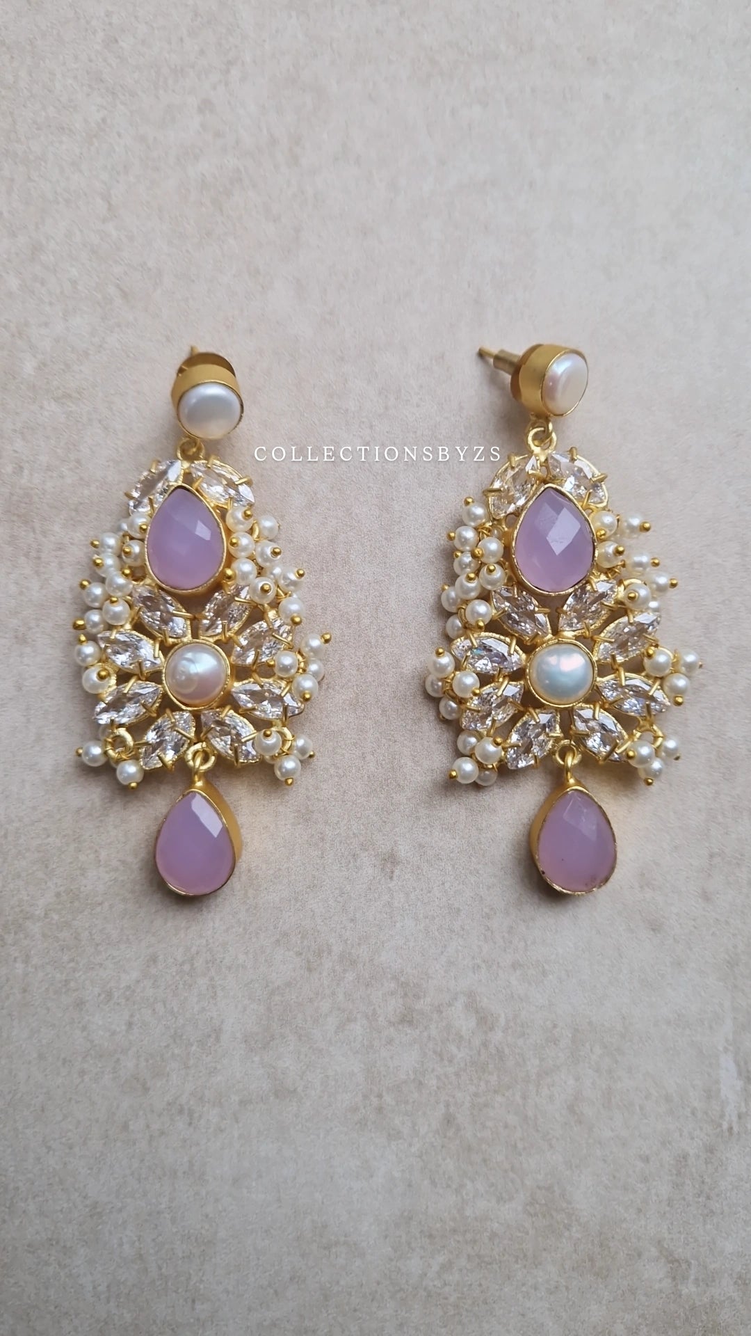 * PREMIUM* Earrings Fresh water Pearls with Semi Precious Stones - LILAC