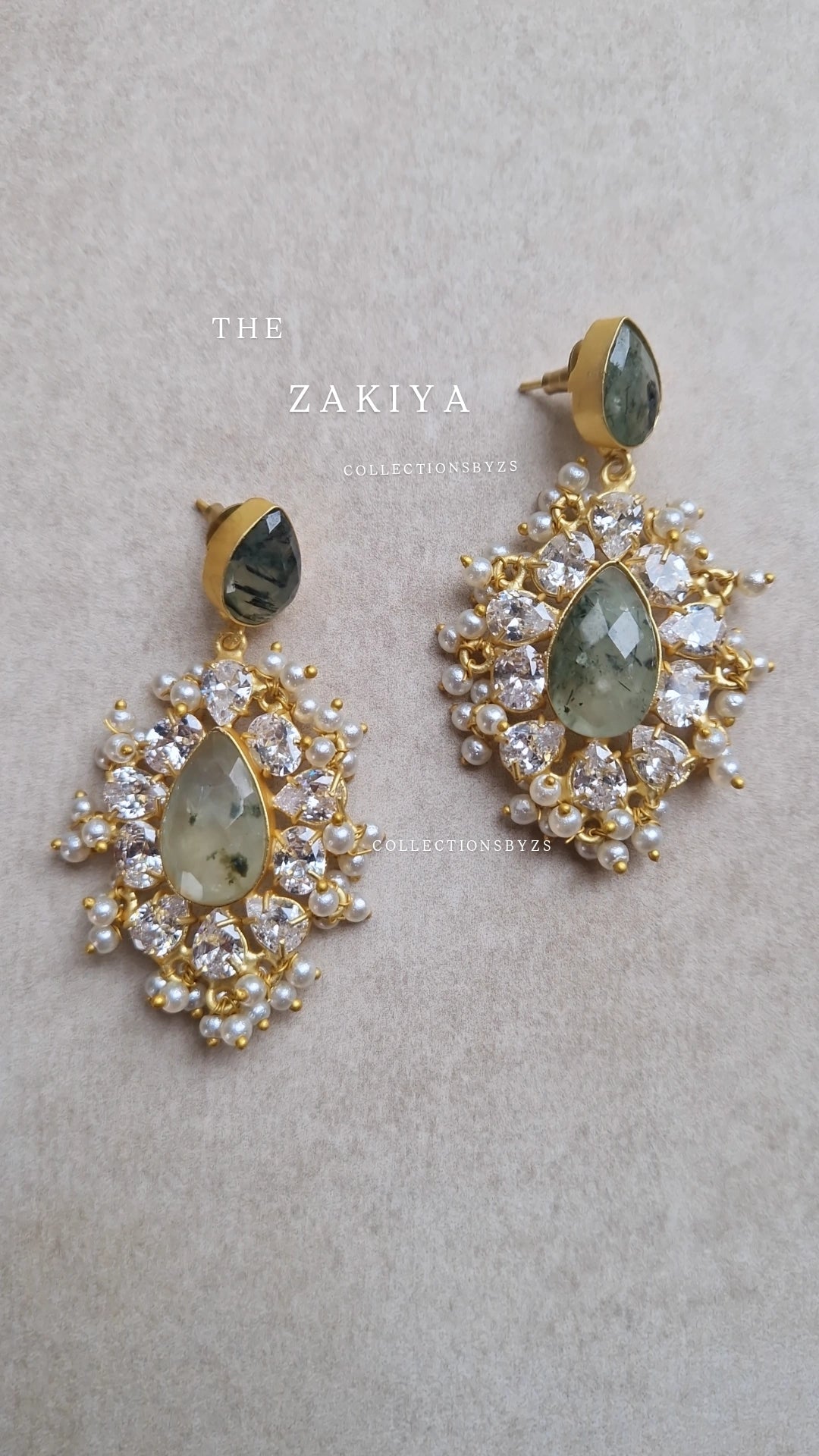 ZAIKYA - Earrings Fresh water Pearls with Semi Precious Stones - SAGE