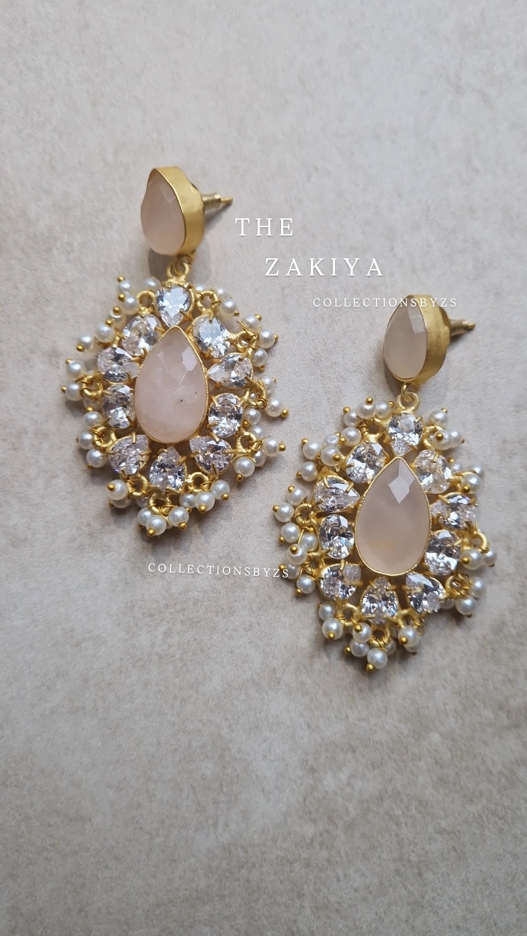ZAIKYA - Earrings Fresh water Pearls with Semi Precious Stones - ROSE QUARTZ