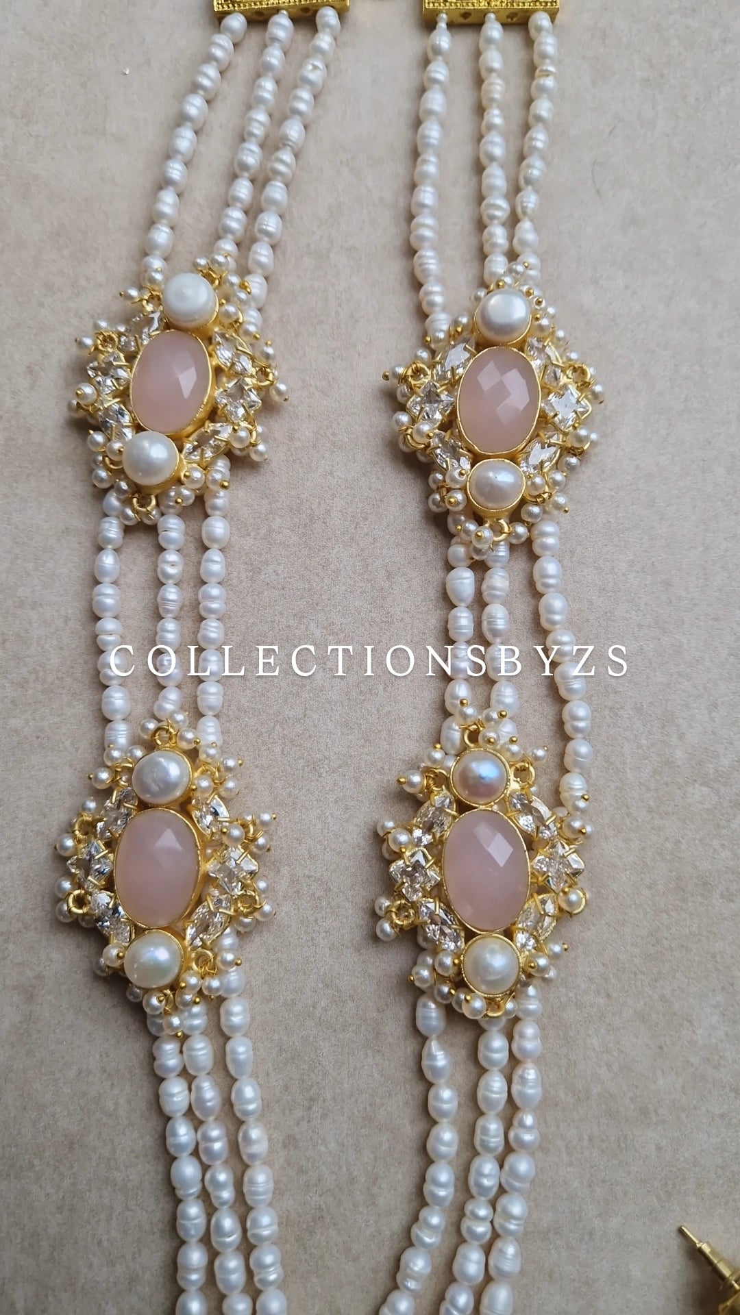 HOORAIN- Premium Fresh Water Pearl and Semi Precious Mala Set - ROSE QUARTZ & OPALITE.