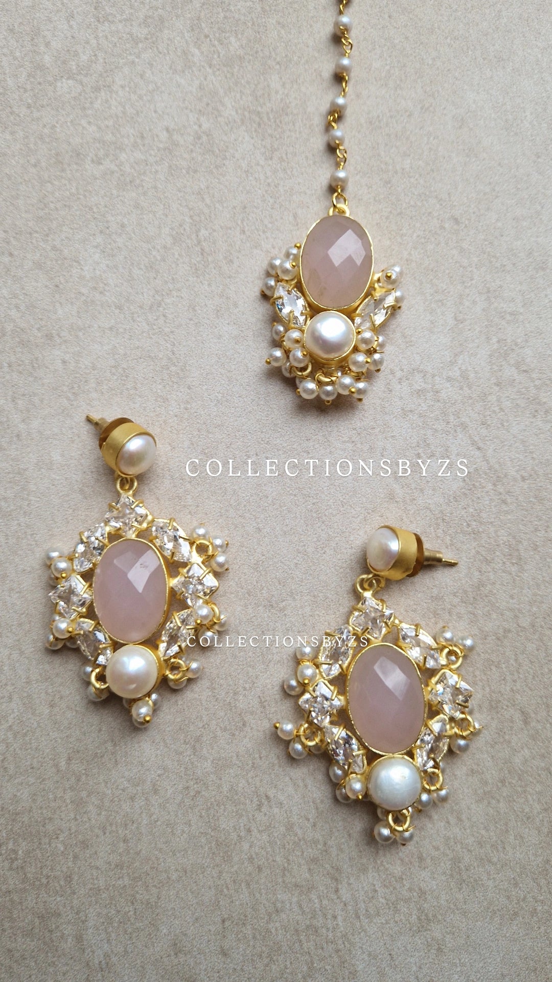 HOORAIN- Premium Fresh Water Pearl and Semi Precious Mala Set - ROSE QUARTZ & OPALITE.