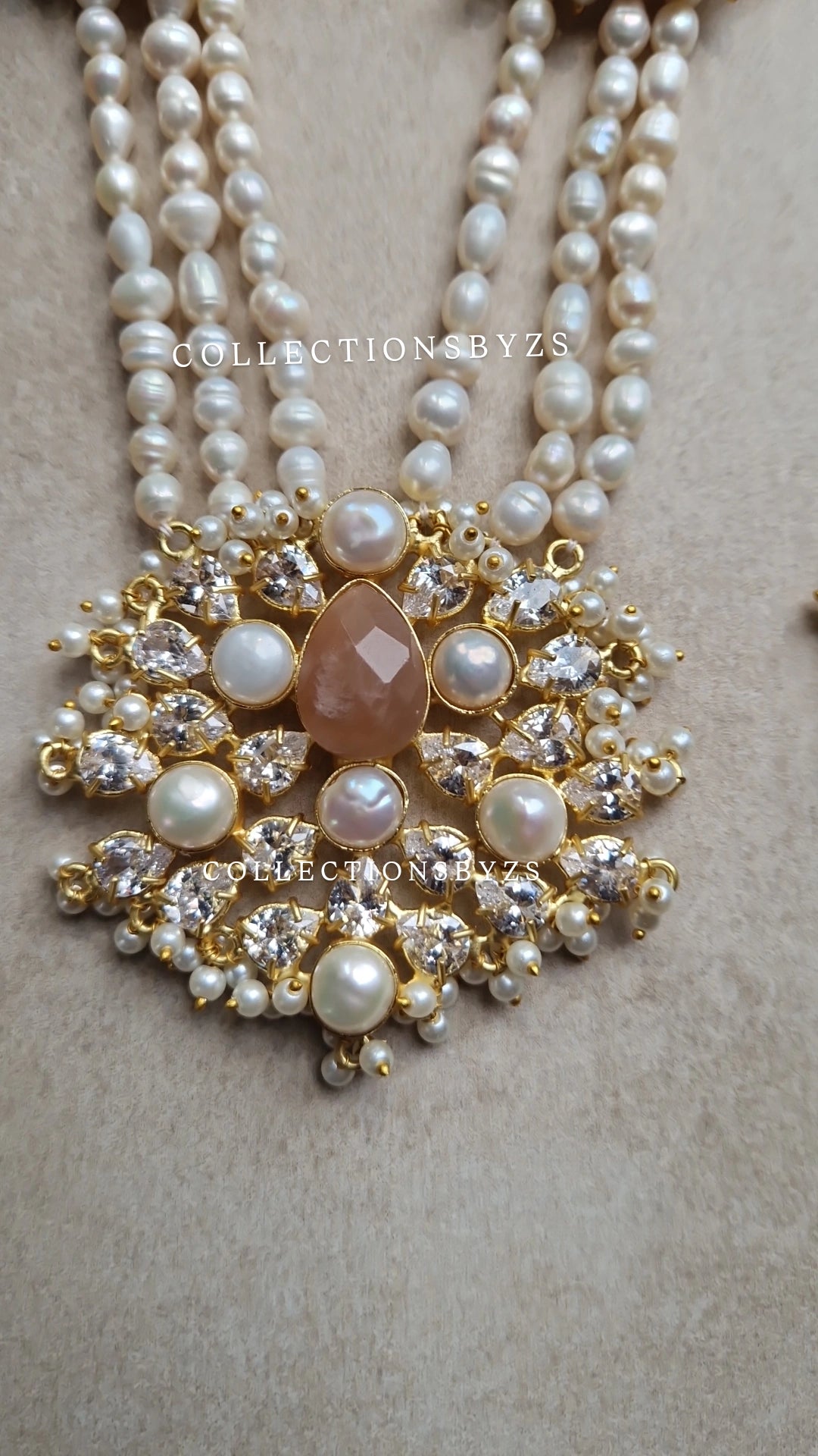 ZAINA-  Premium Fresh Water Pearl and Semi Precious Mala Set - MORGANITE (Brown)