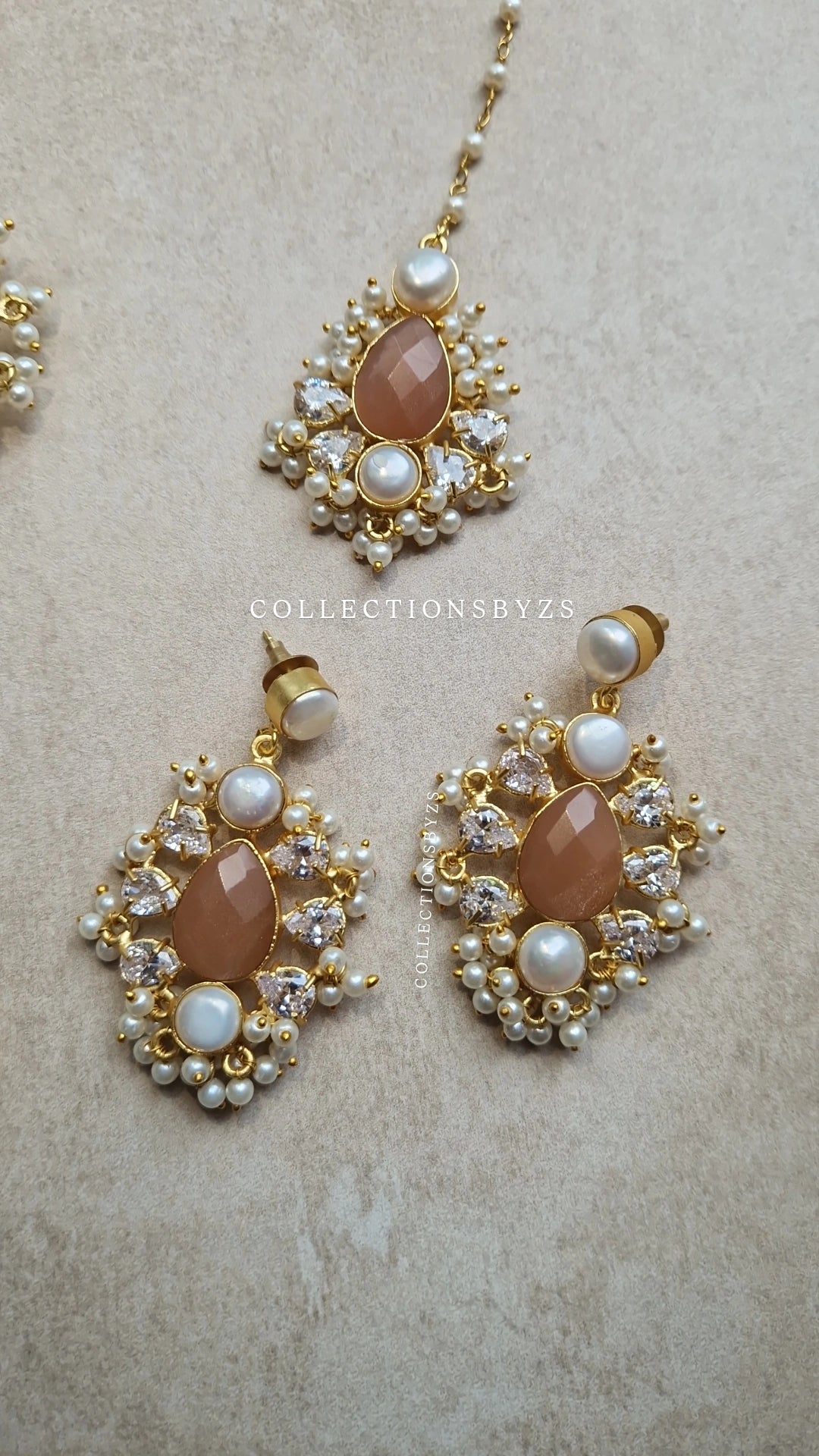 ZAINA-  Premium Fresh Water Pearl and Semi Precious Mala Set - MORGANITE (Brown)