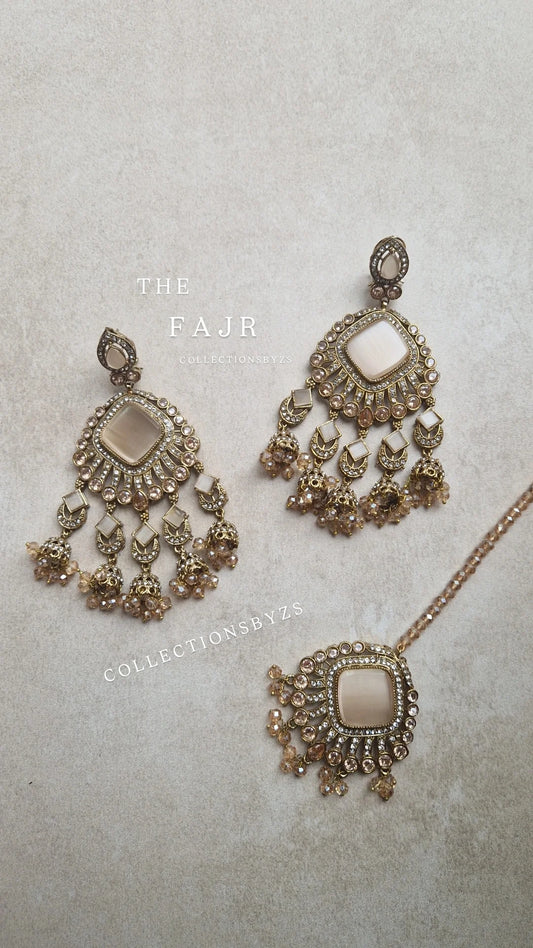FAJR - Pakistani Earrings & Tikka Set- GOLD