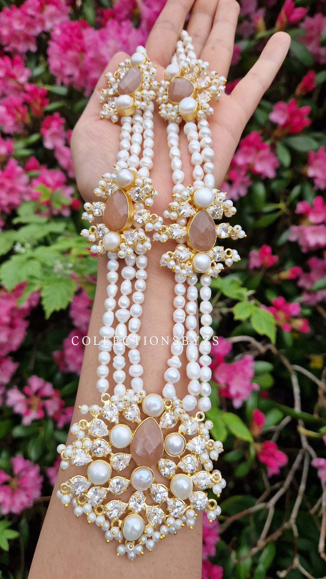 ZAINA-  Premium Fresh Water Pearl and Semi Precious Mala Set - MORGANITE (Brown)