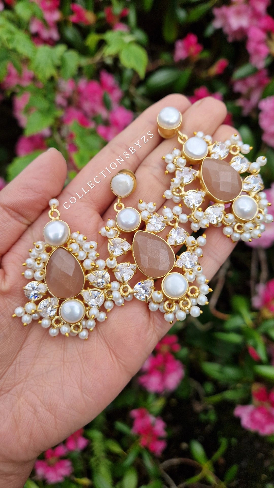 ZAINA-  Premium Fresh Water Pearl and Semi Precious Mala Set - MORGANITE (Brown)