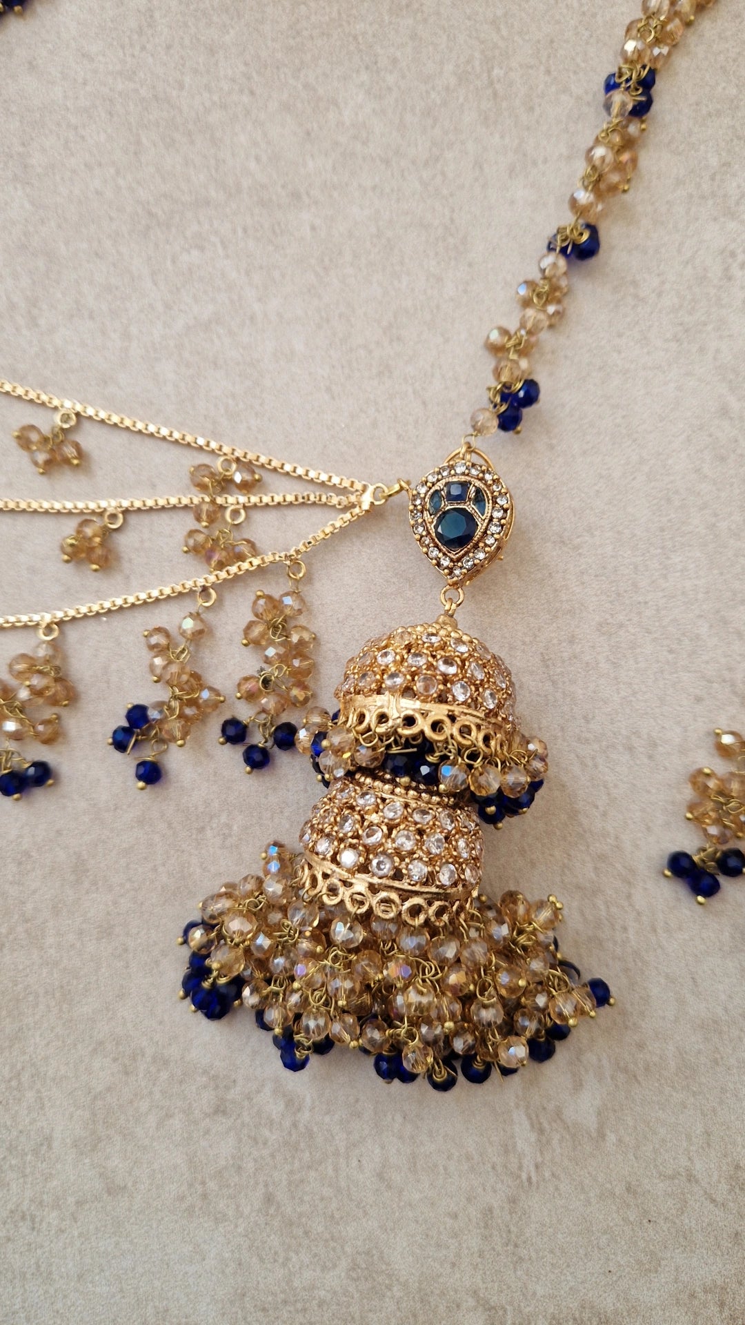 INARA -Pakistani Earrings & Tikka - ROYAL BLUE & GOLD