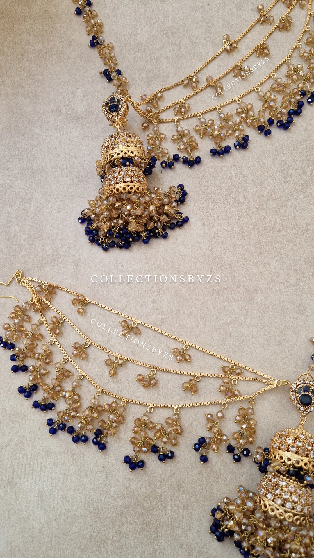INARA -Pakistani Earrings & Tikka - ROYAL BLUE & GOLD
