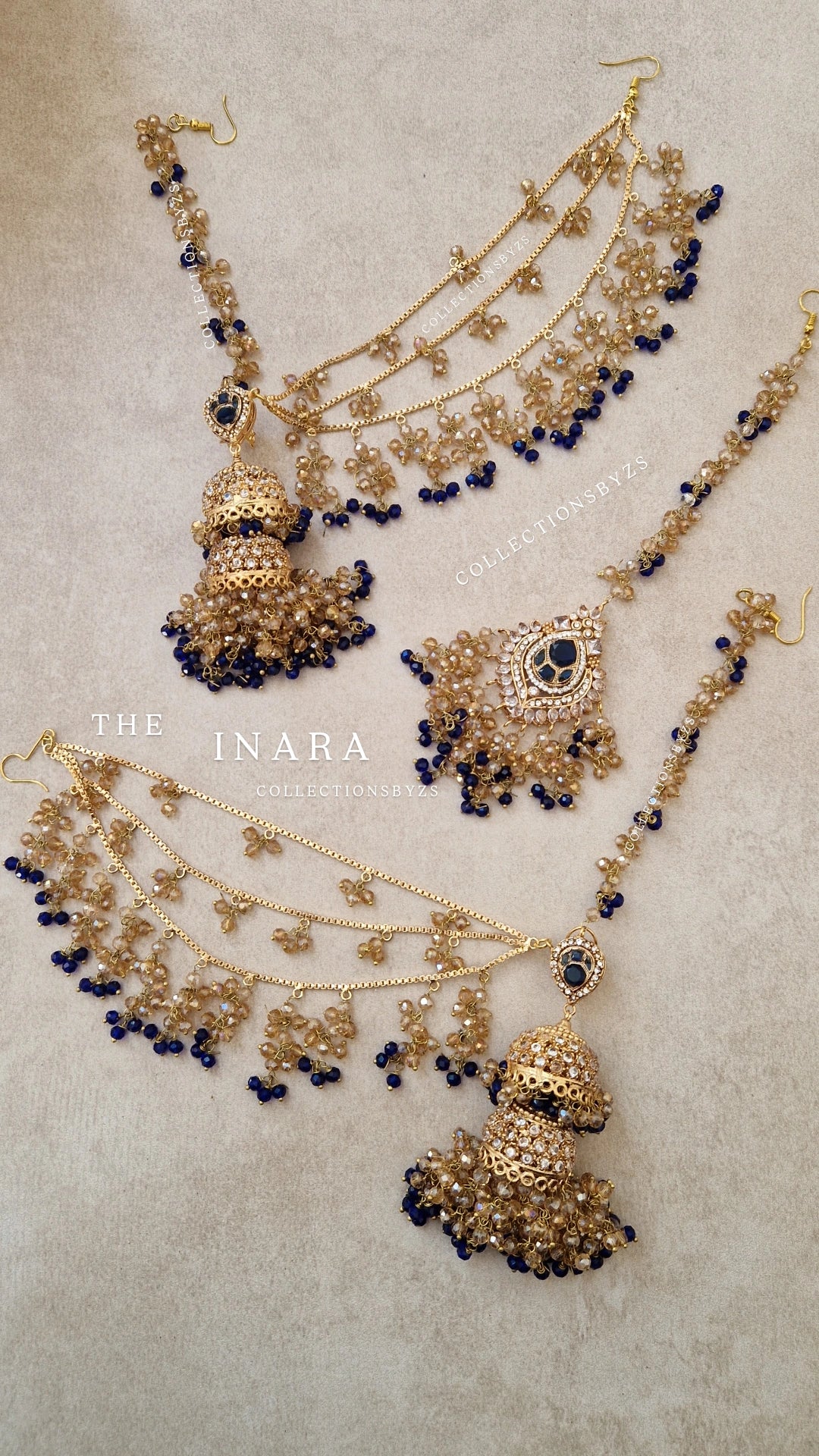 INARA -Pakistani Earrings & Tikka - ROYAL BLUE & GOLD