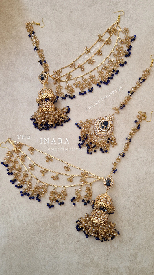 INARA -Pakistani Earrings & Tikka - ROYAL BLUE & GOLD