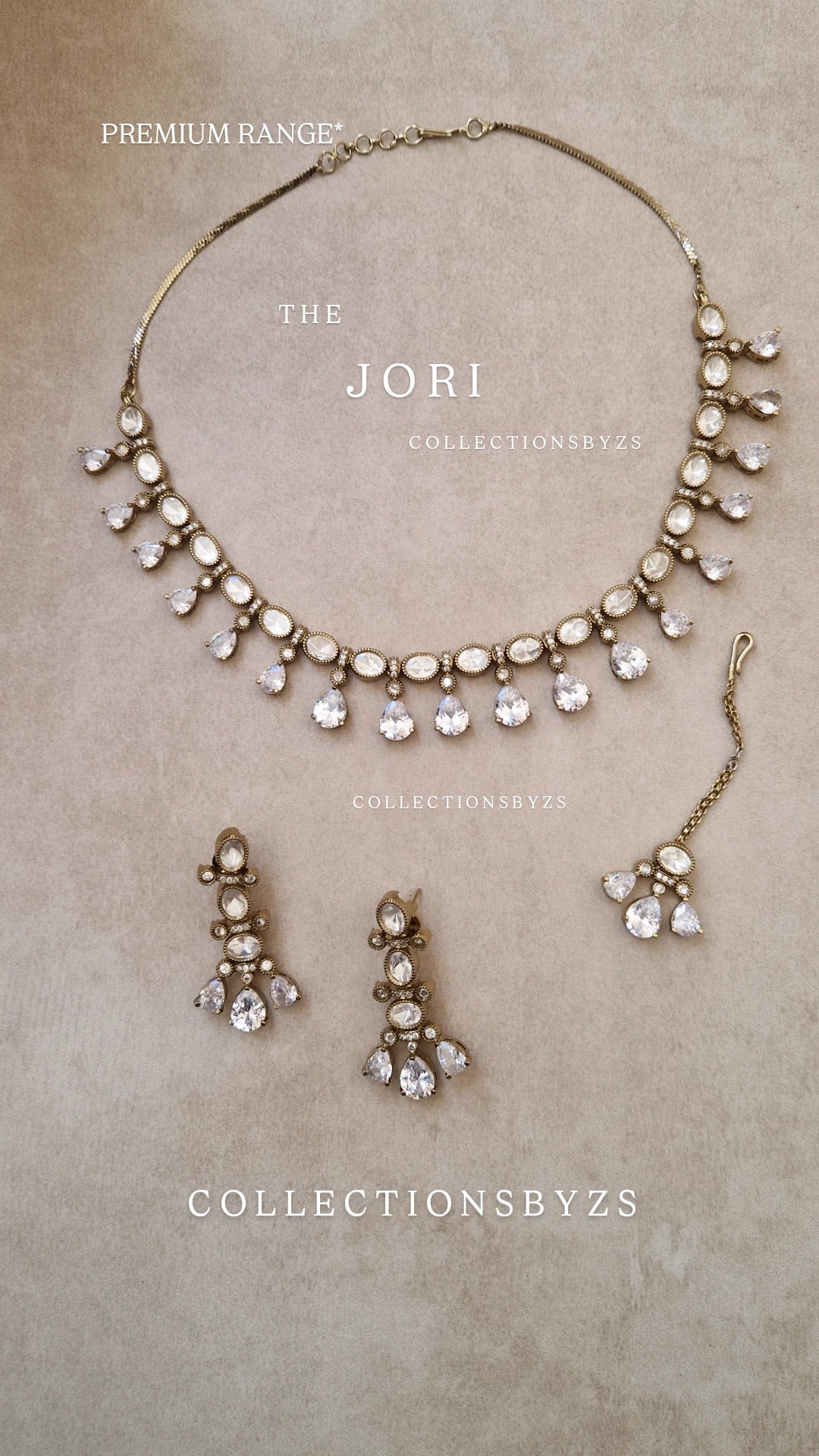 JORI - *Premium* American Diamond and Indian Mossonite Necklace, Earrings & Tikka