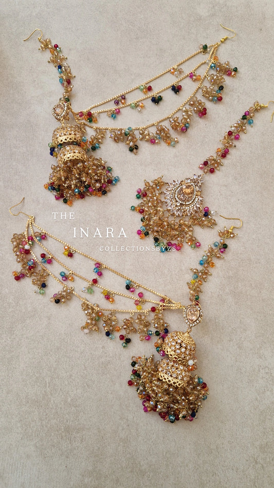 INARA -Pakistani Earrings & Tikka - Multicoloured
