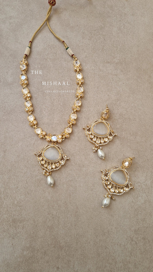 MISHAAL:- Inspired Kundan Mossonite Pendant/Mala Set