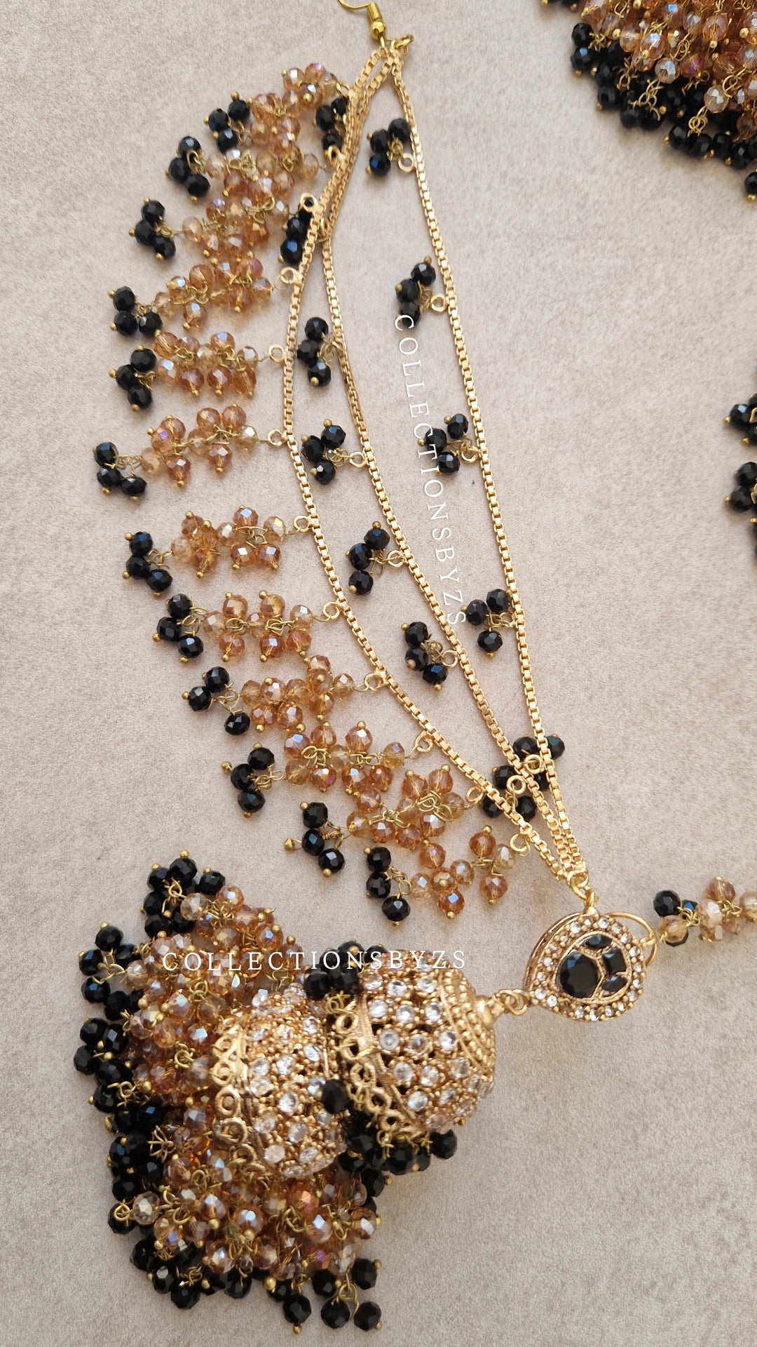 INARA -Pakistani Earrings & Tikka - BLACK & GOLD