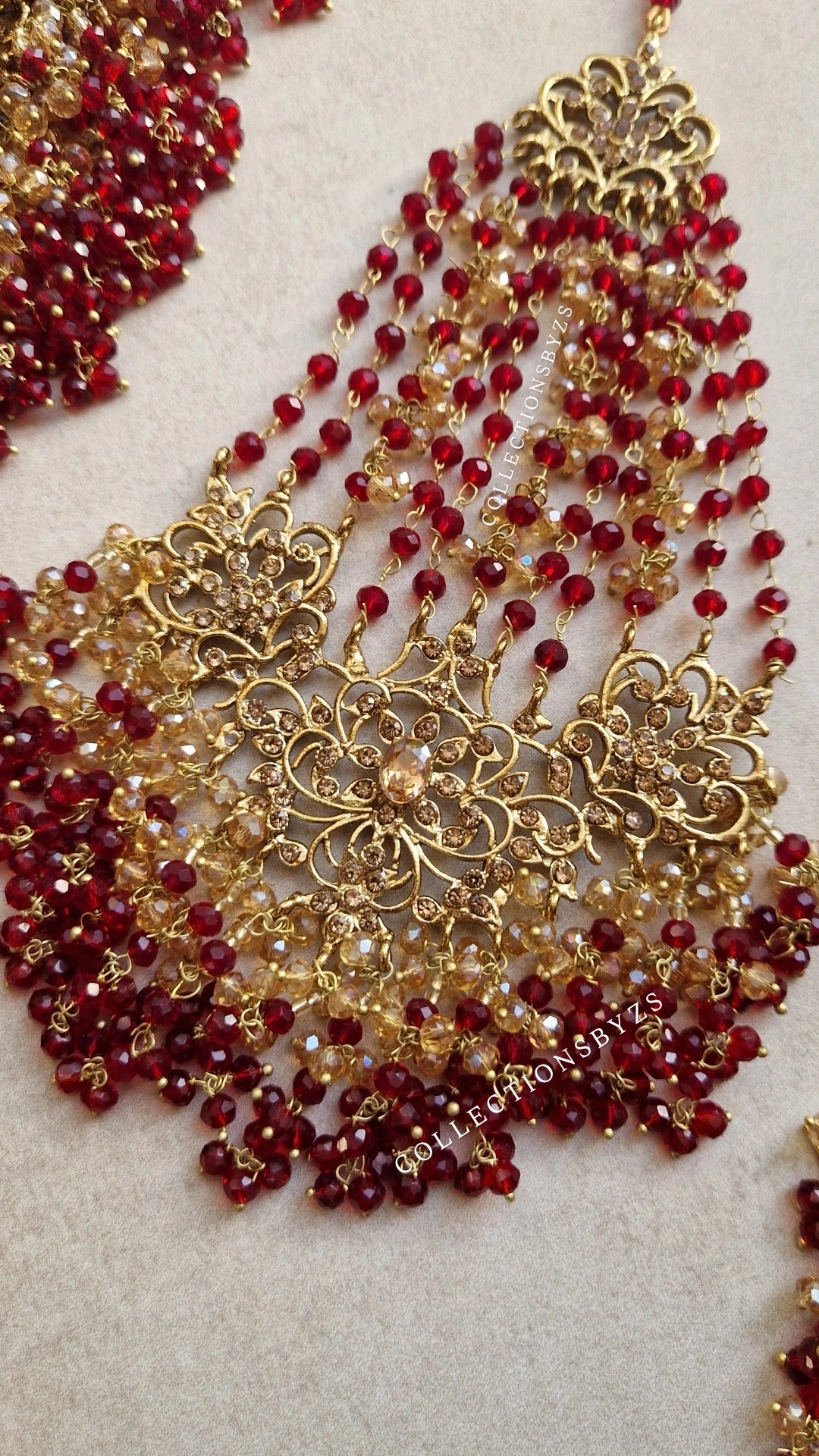 JAMEELA- Beautiful Bridal Pakistani Maroon 4 Piece Jewellery Set