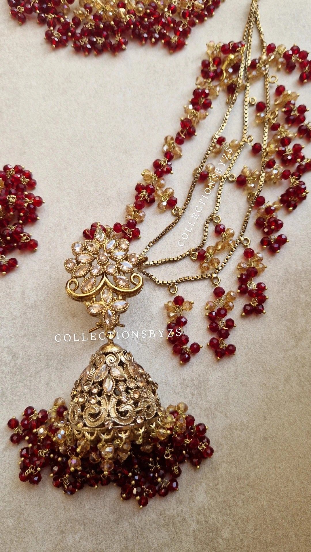 JAMEELA- Beautiful Bridal Pakistani Maroon 4 Piece Jewellery Set