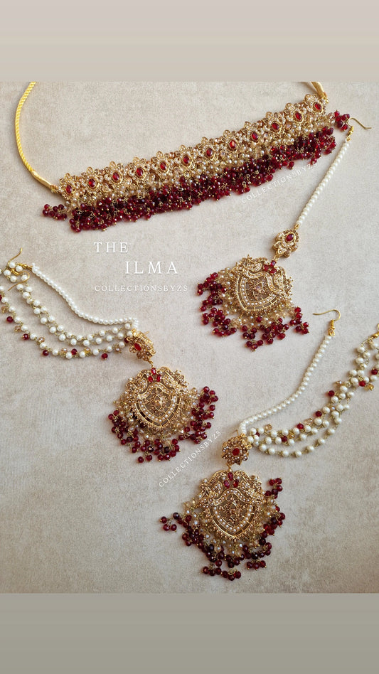 ILMA- Luxurious Pakistani Choker Set -  MAROON/RED