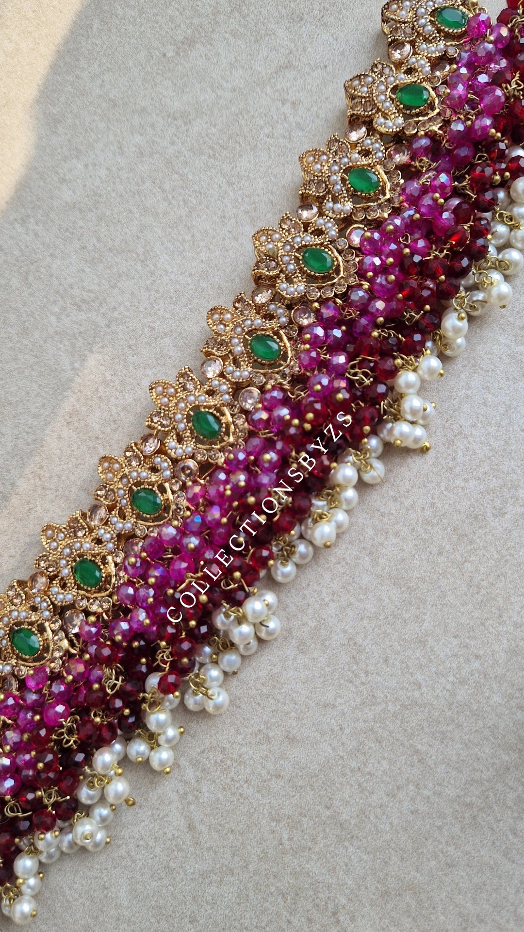 ILMA - Luxurious Pakistani Choker Set -  MAROON, PINK AND GREEN