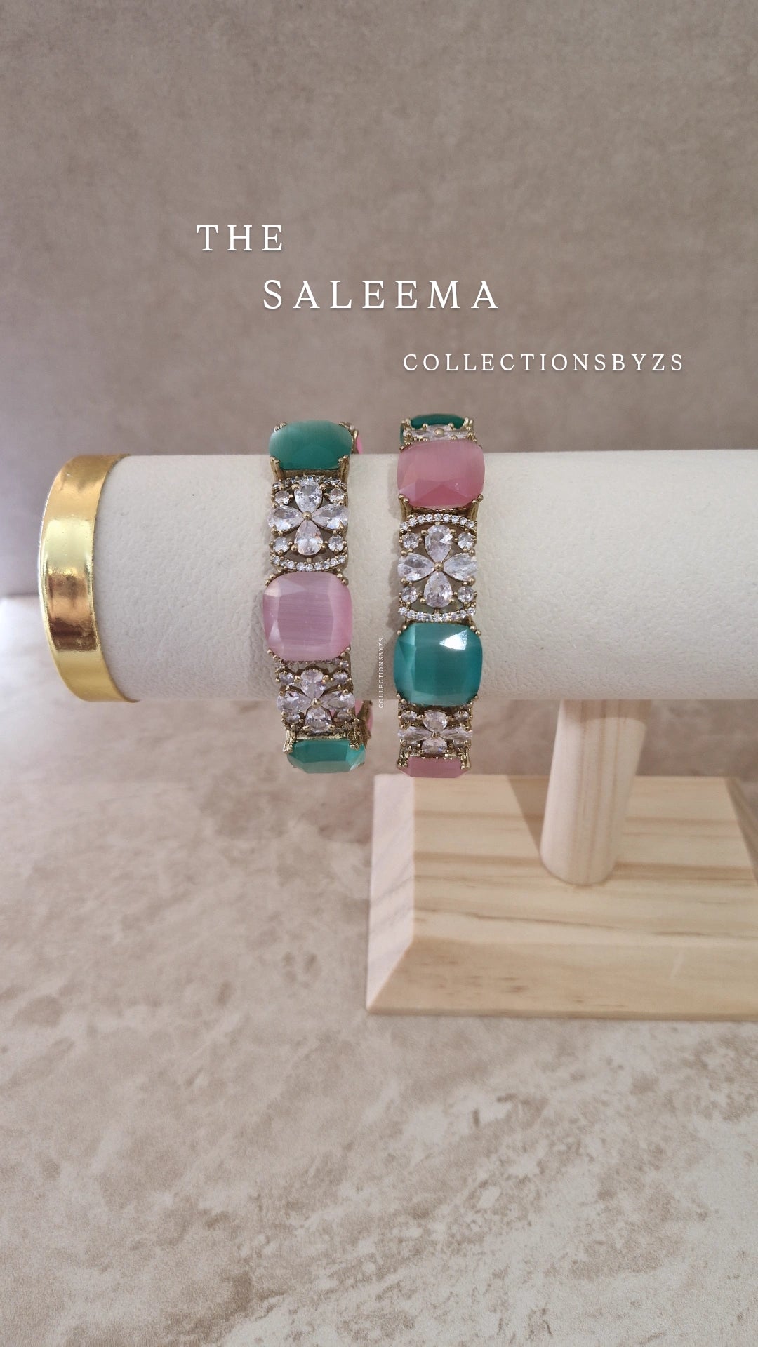 SALEEMA - *Premium* American Diamond and Indian Monalisa Bangles - Mint and Pink