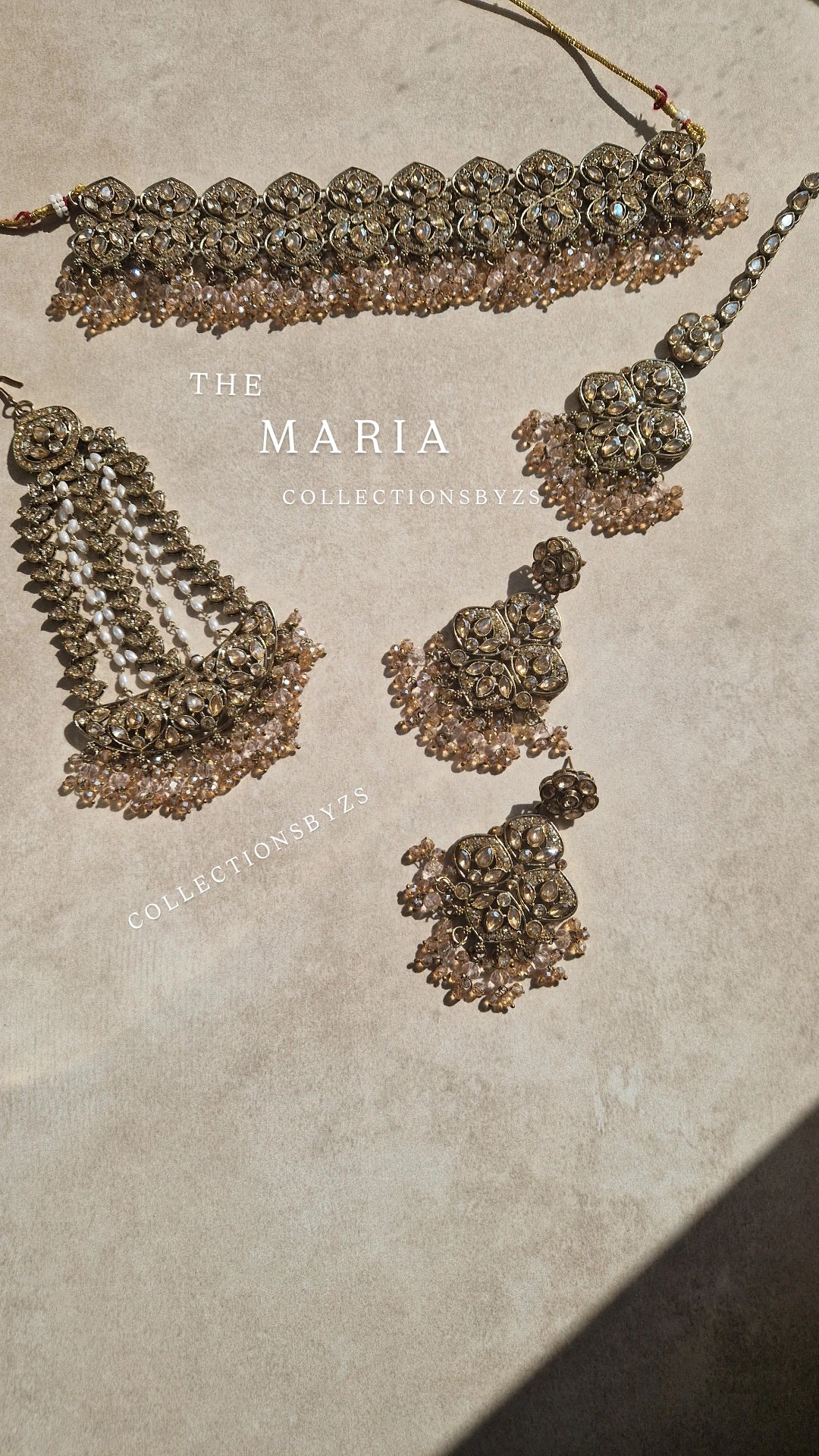 MARIA - Indian Choker Set-  Choker, Earrings, Tikka & Passa (Jhumar)- BABY PINK & GOLD.