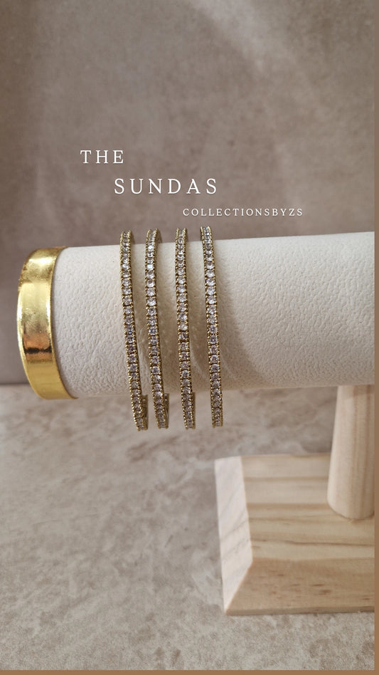 SUNDAS - 4 Bangles- Mehndi/Antique Polish with American Diamond