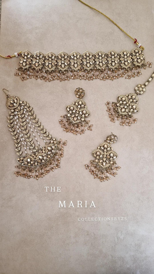 MARIA - Indian Choker Set-  Choker, Earrings, Tikka & Passa (Jhumar)- BABY PINK & GOLD.