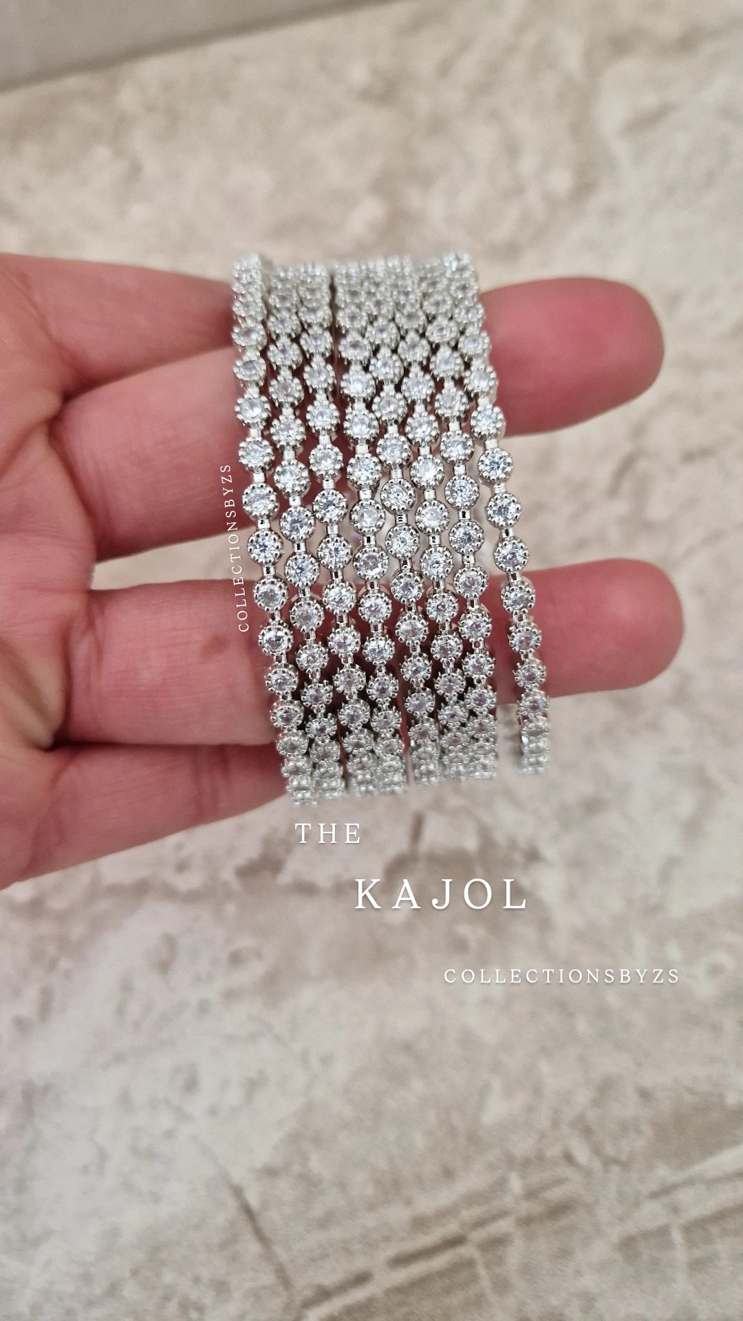 KAJOL - 8 Silver American Diamond Bangles-