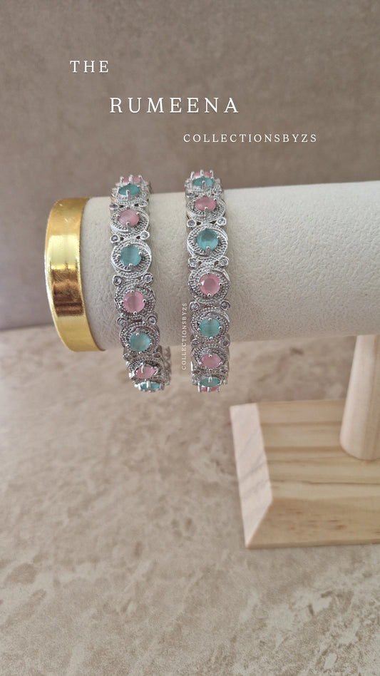 RUMEENA - Beautiful Silver Bangles - MINT & PINK