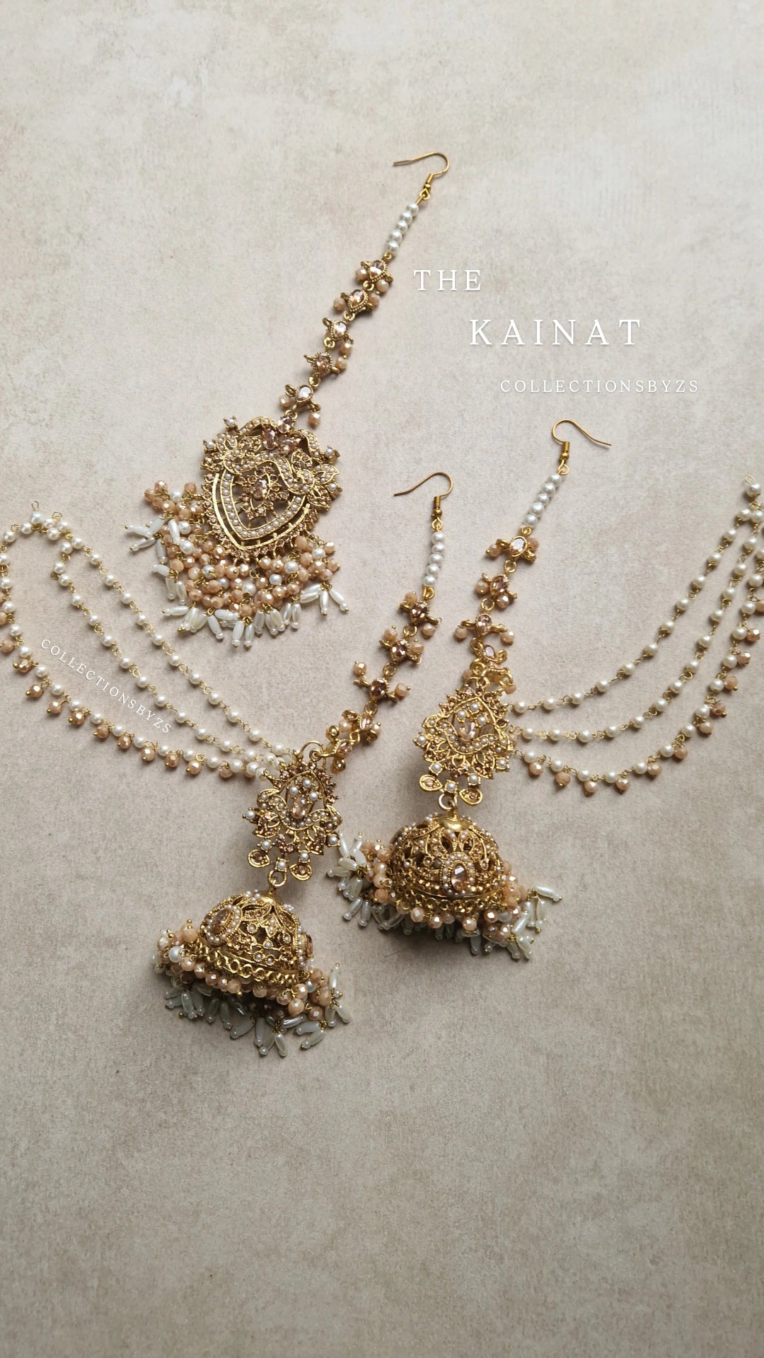 KAINAT  -Pakistani Jhumka with Sahara's and Tikka Set -  FULL GOLD