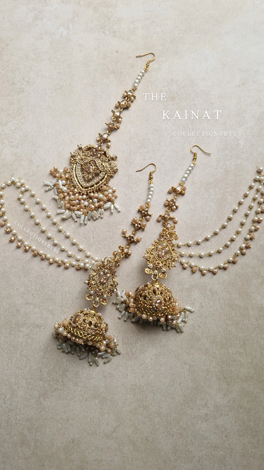KAINAT  -Pakistani Jhumka with Sahara's and Tikka Set -  FULL GOLD