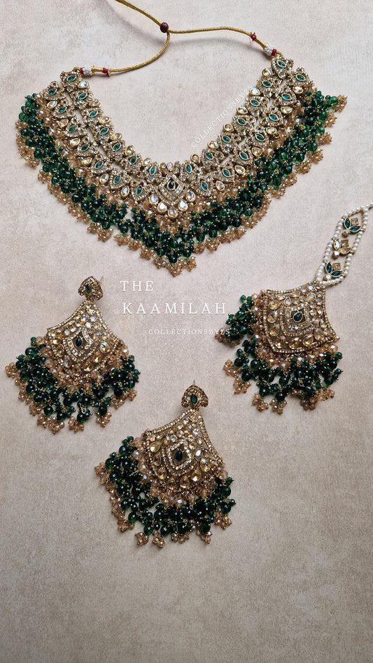 KAAMILAH - Stunning Oversized Indian Jewellery Set - GREEN