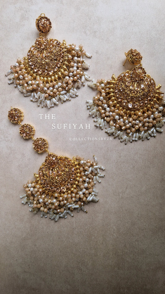 SUFIYA- Pakistani OVERSIZED earrings and Tikka - Double Gold.