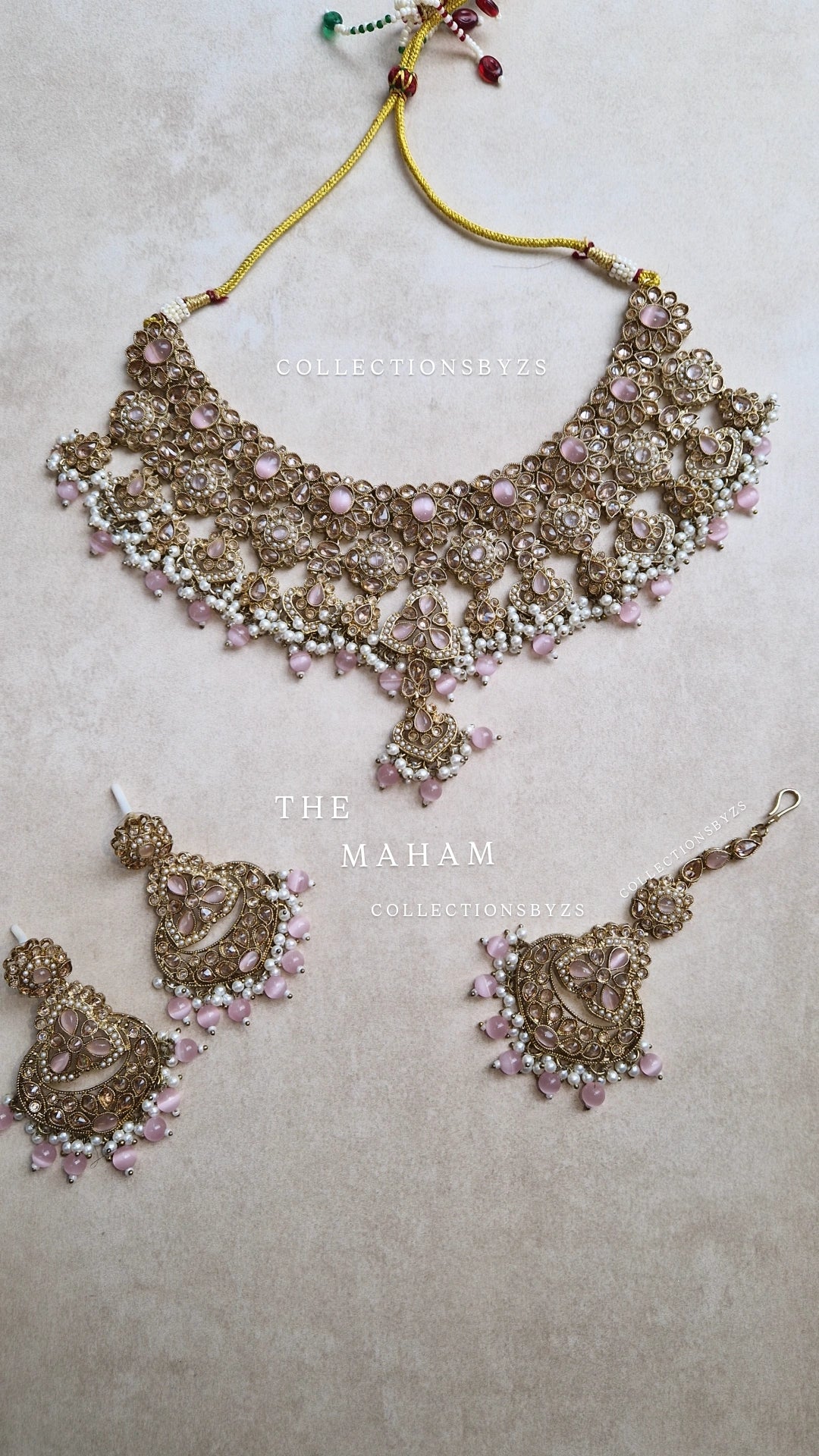 MAHAM- Beautiful Indian Necklace Set - Pink & Pearls
