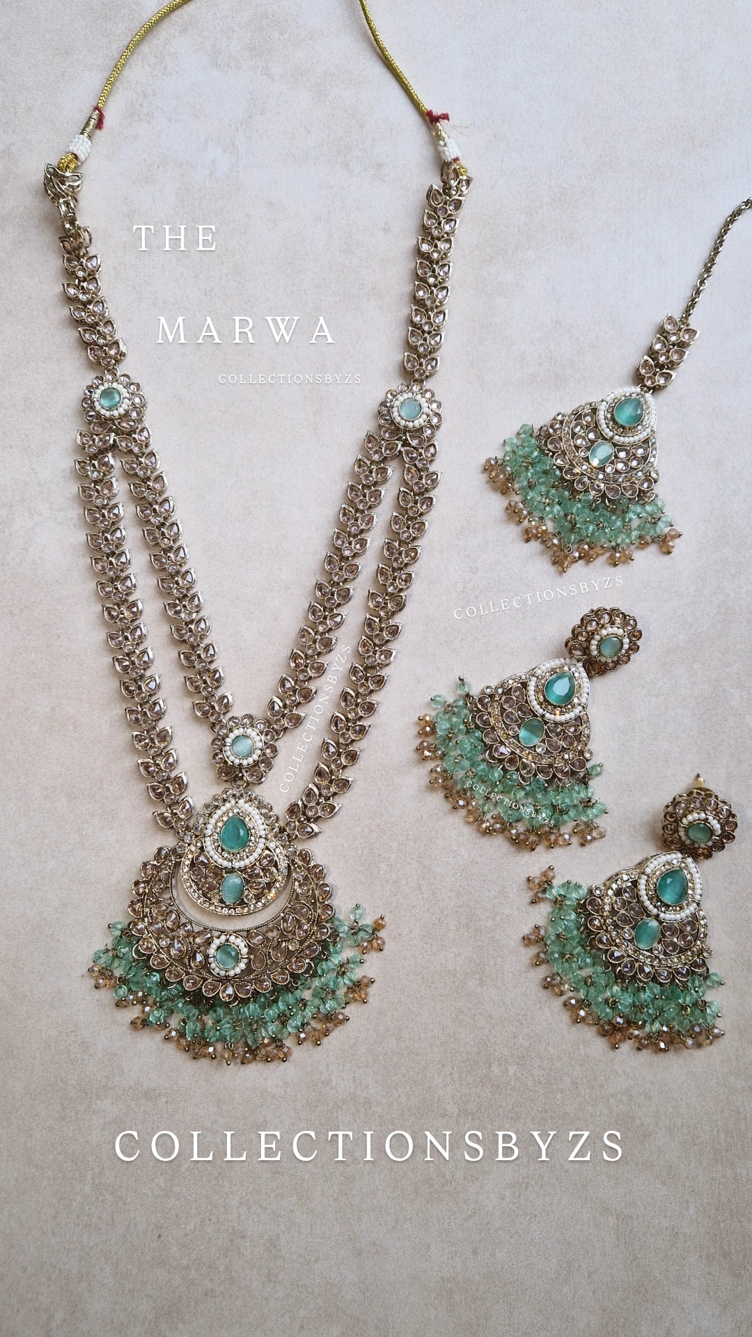 MARWA- Beautiful Indian 3 piece Mala Set- Light Green & Mint